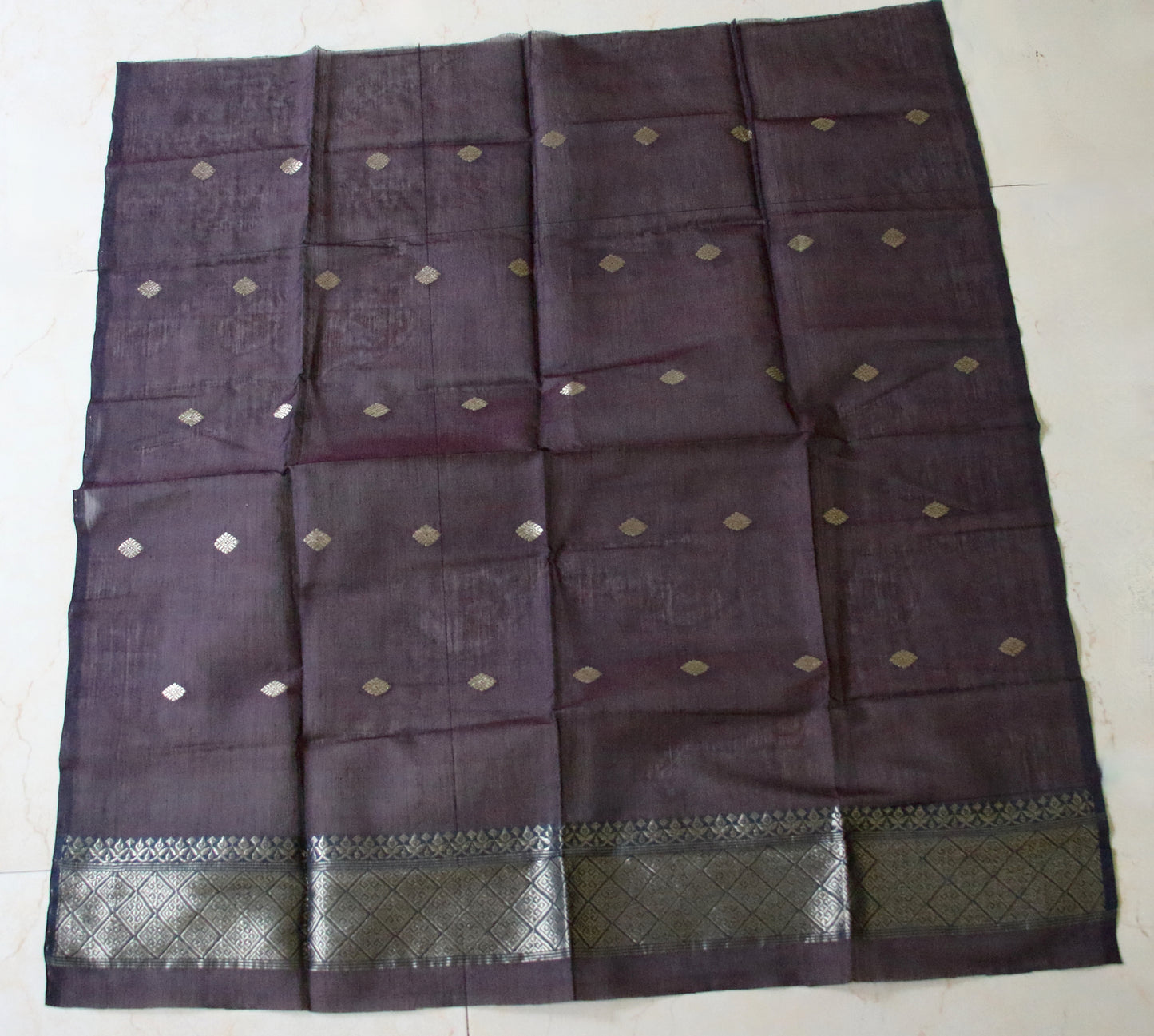 Dark Purple Natural dyed  Cotton Silk Handloom Mekhela Chador Set from Assam