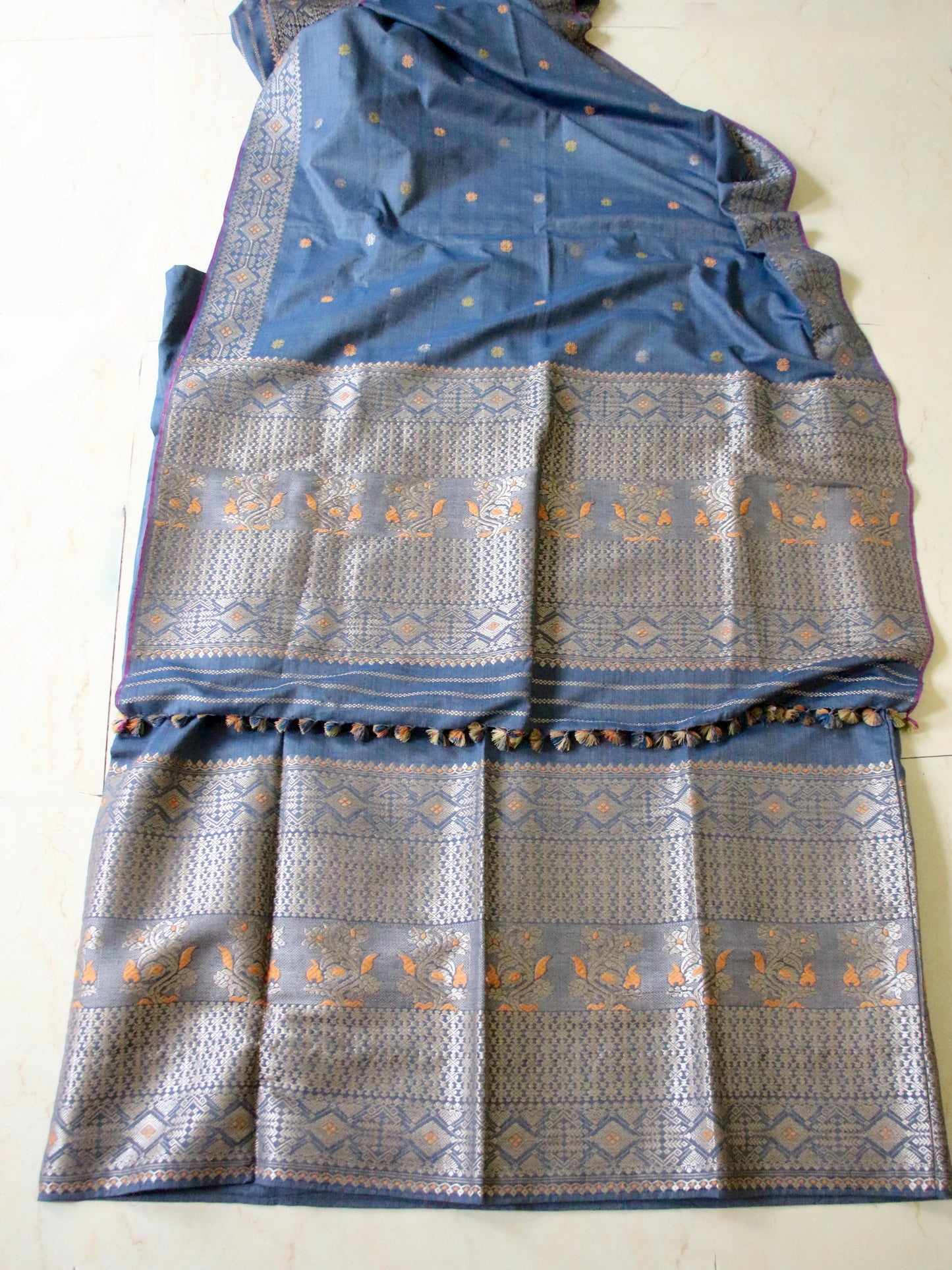 Soft Grey Natural Dyed Eri Silk Mekhela Chador Set from Assam