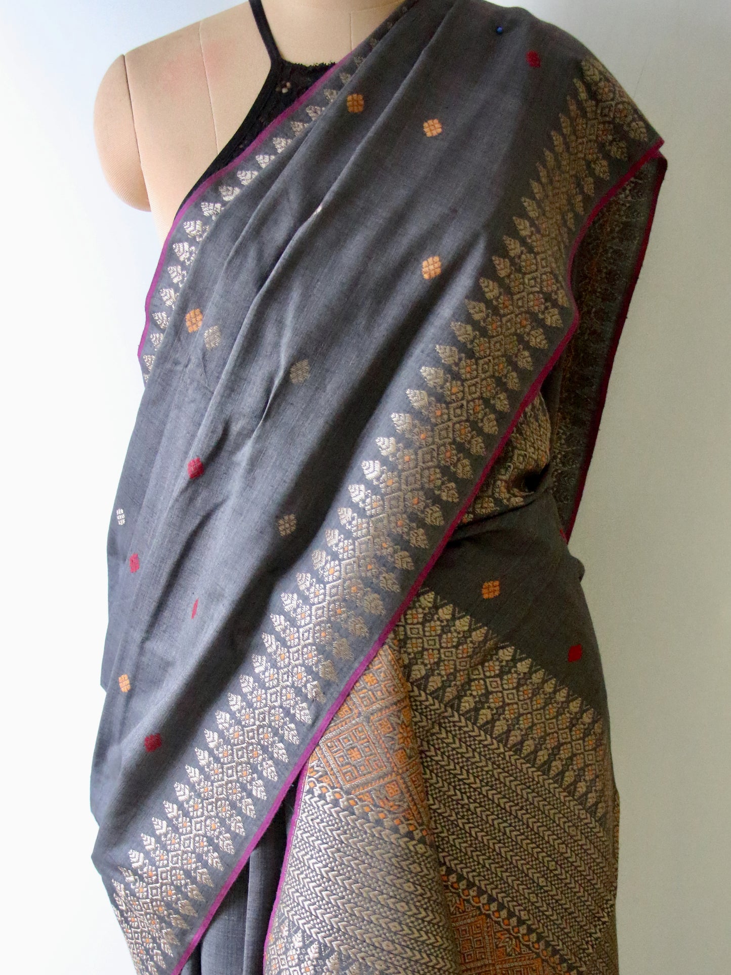 Grey Natural Dyed Eri Silk Traditional Mekhela Chador Set from Assam