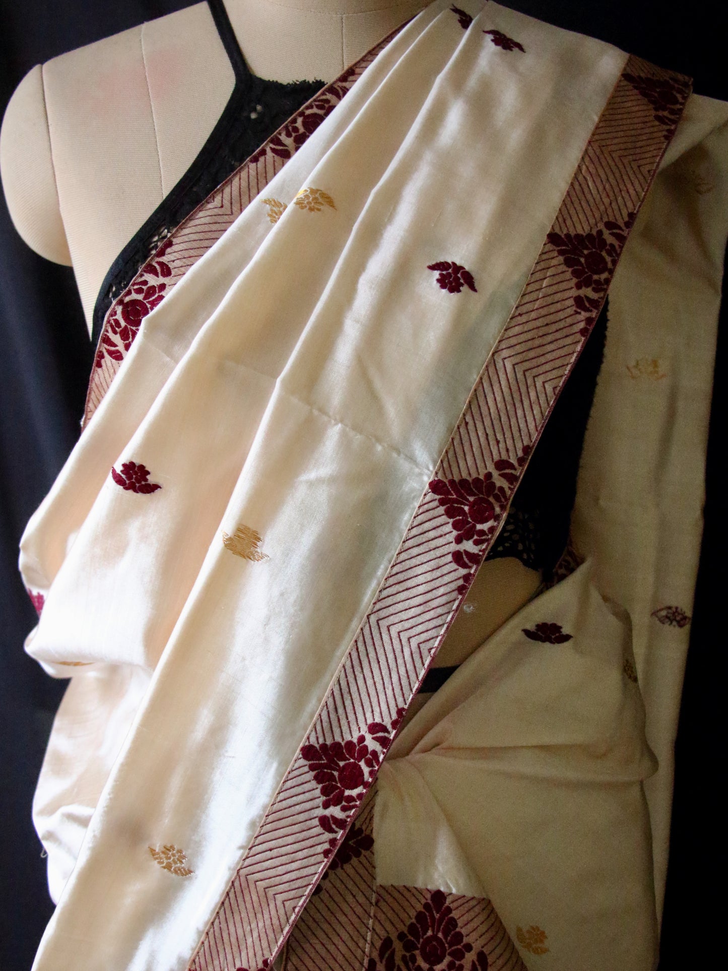 Soft Golden Beige Silk Mekhela Chador Set from Assam