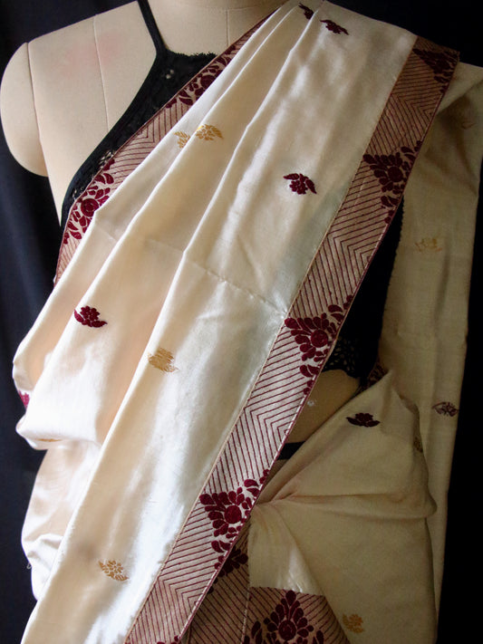 Soft Golden Beige Silk Mekhela Chador Set from Assam