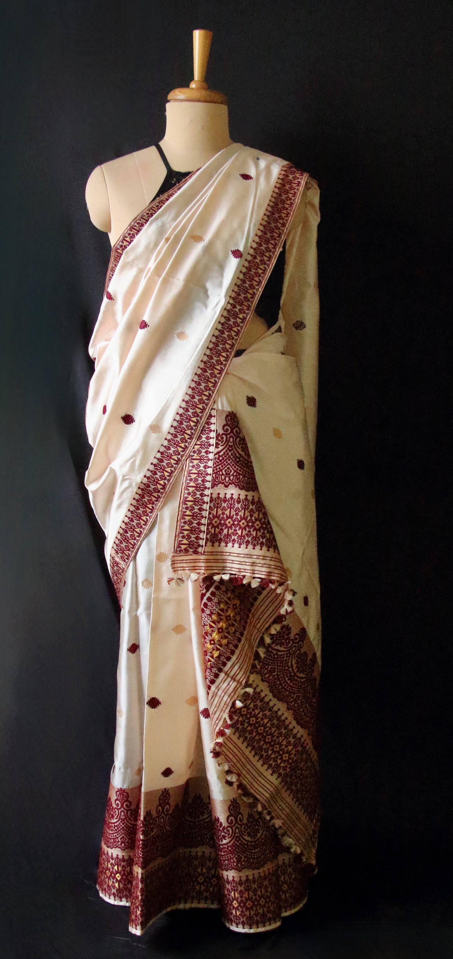Soft Golden Beige Traditional Silk Mekhela Chador Set from Assam