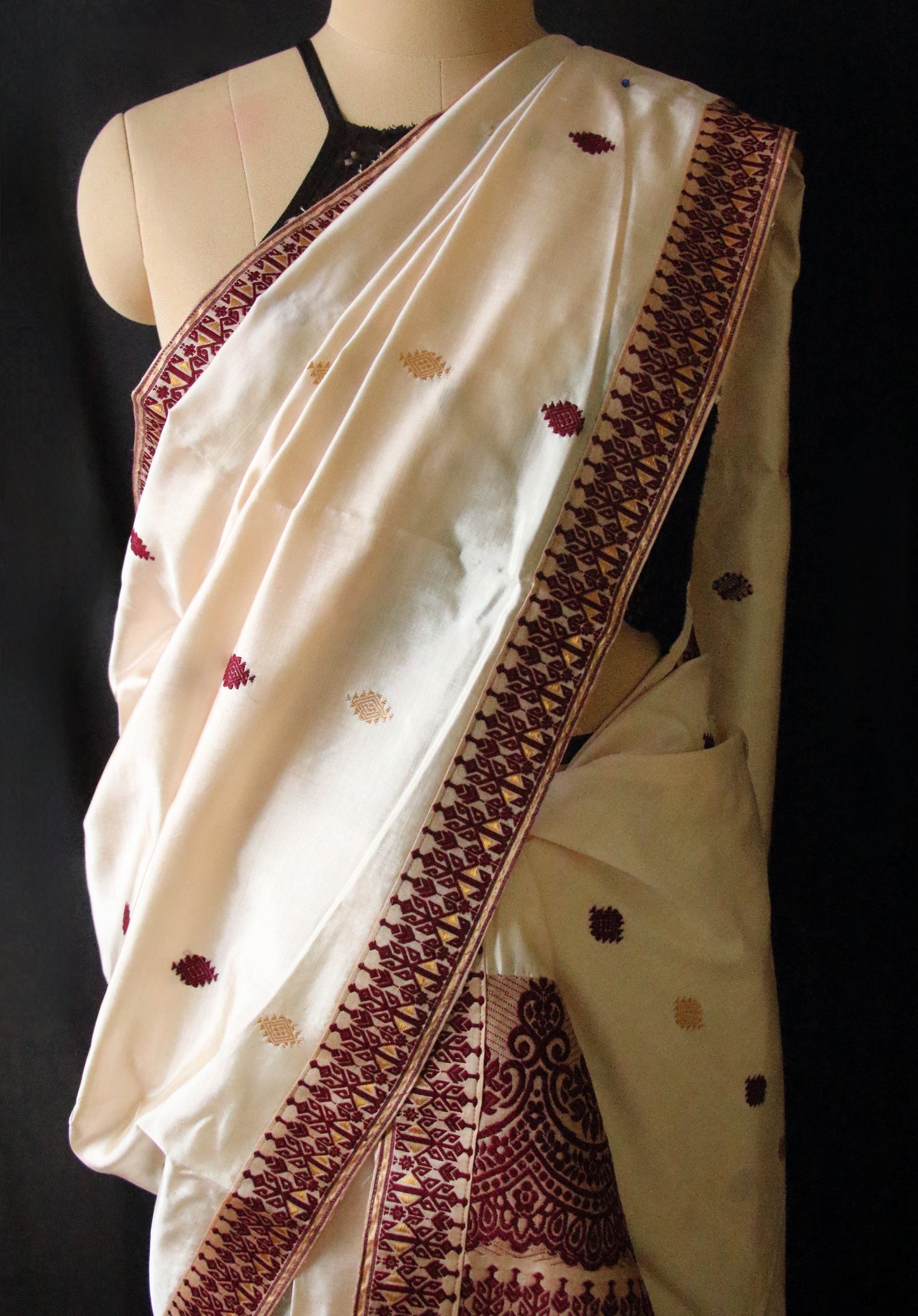 Soft Golden Beige Traditional Silk Mekhela Chador Set from Assam