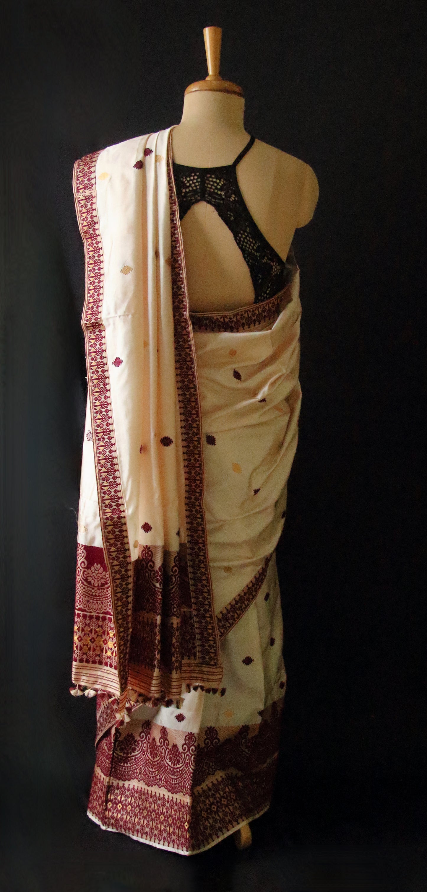 Soft Golden Beige Traditional Silk Mekhela Chador Set from Assam