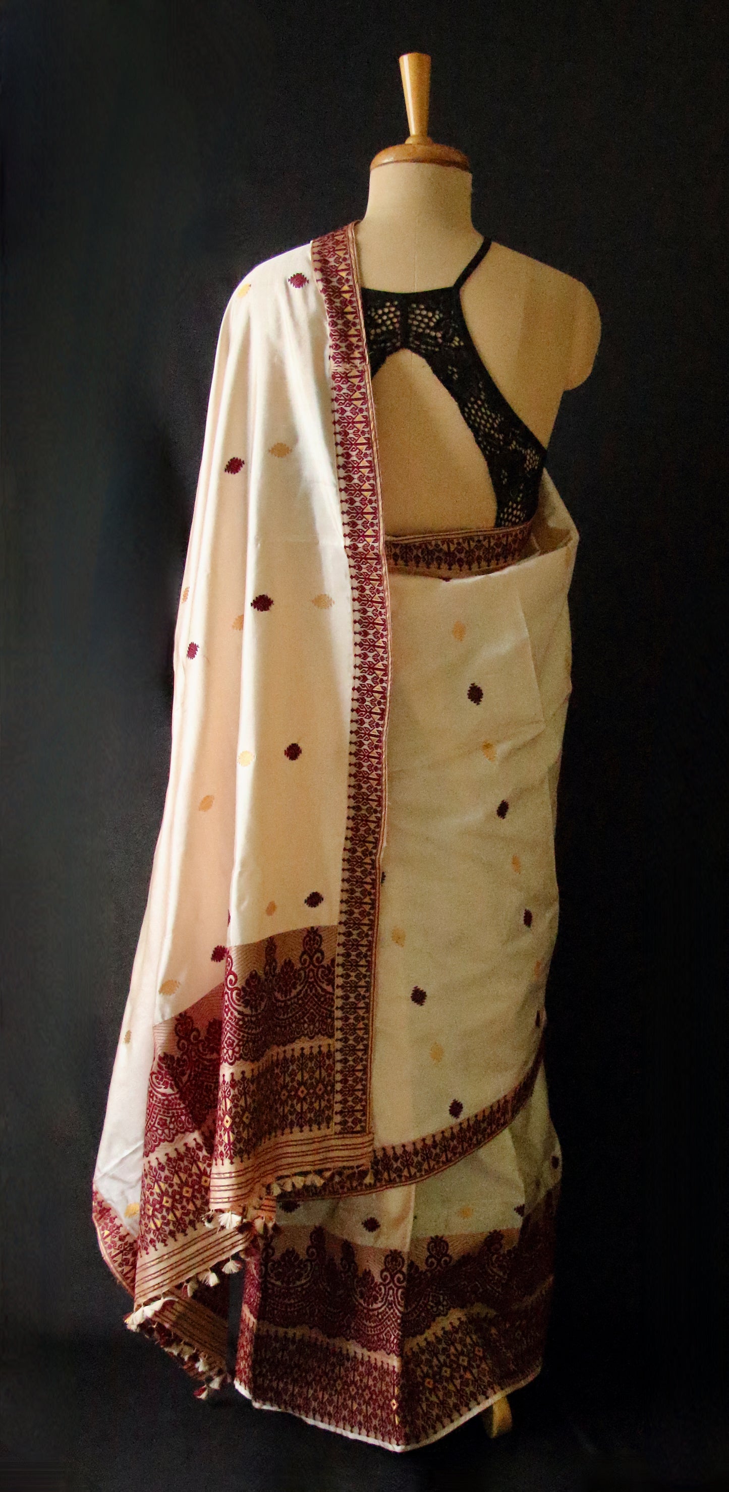 Soft Golden Beige Traditional Silk Mekhela Chador Set from Assam