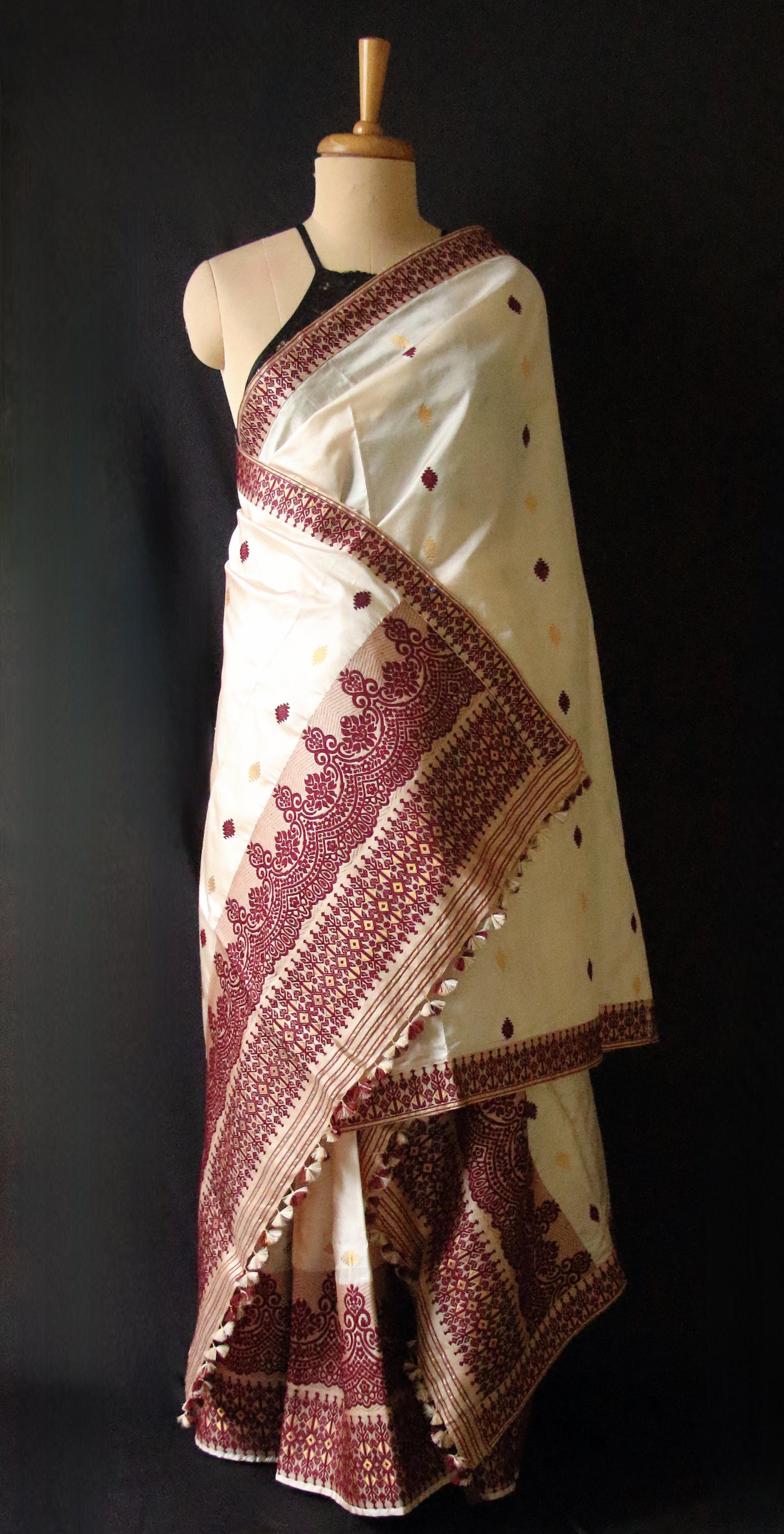 Soft Golden Beige Traditional Silk Mekhela Chador Set from Assam