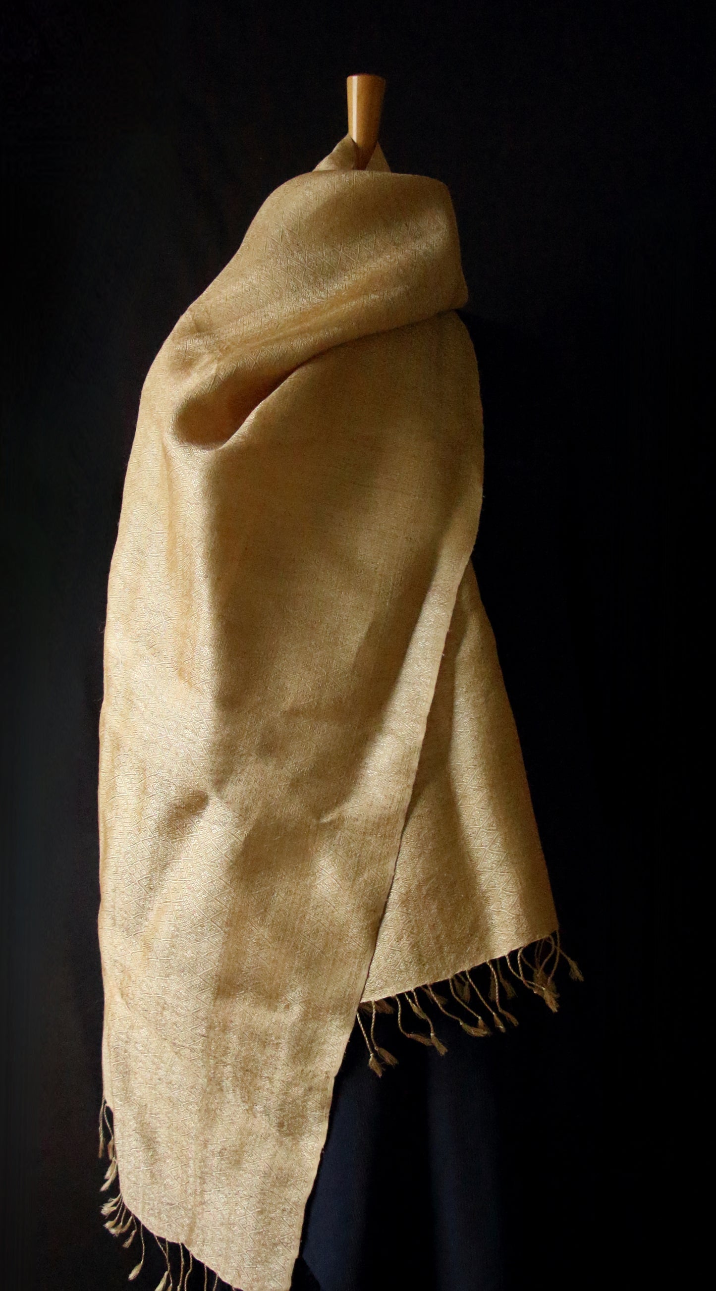 Luxurious Muga Silk Scarf / Stole with all over motifs from Assam