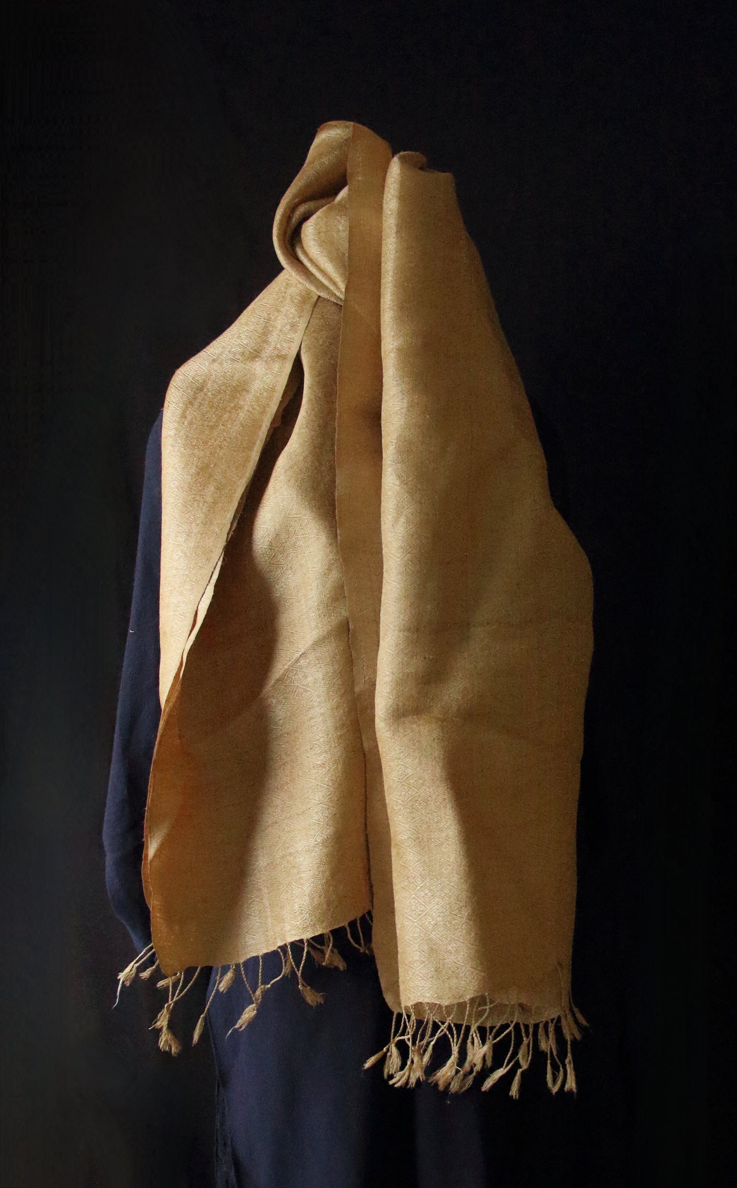 Luxurious Muga Silk Scarf / Stole with all over motifs from Assam