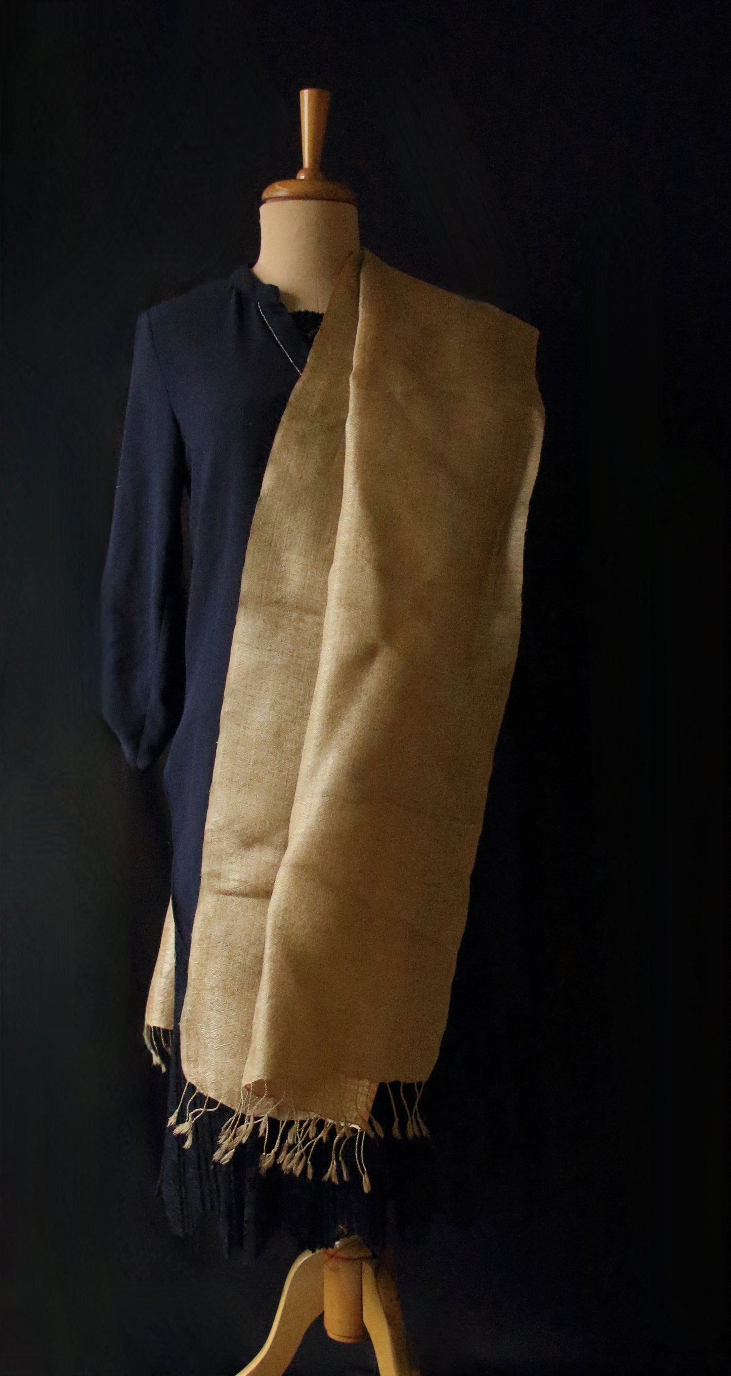 Luxurious Muga Silk Scarf / Stole with all over motifs from Assam