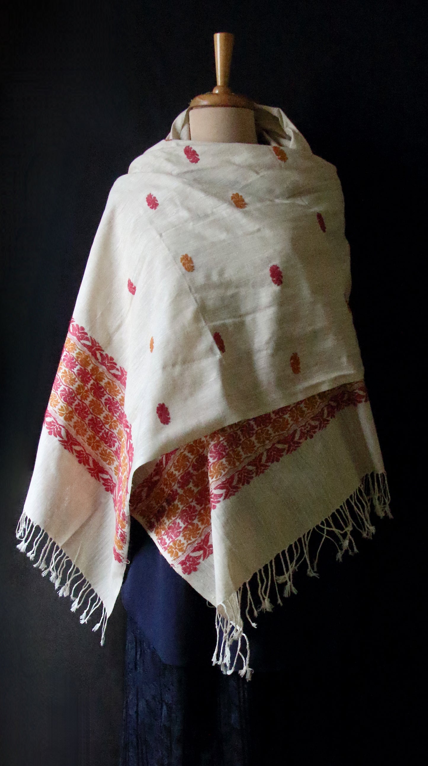 Soft Beige Handwoven Eri Silk Stole / Scarf  from Assam