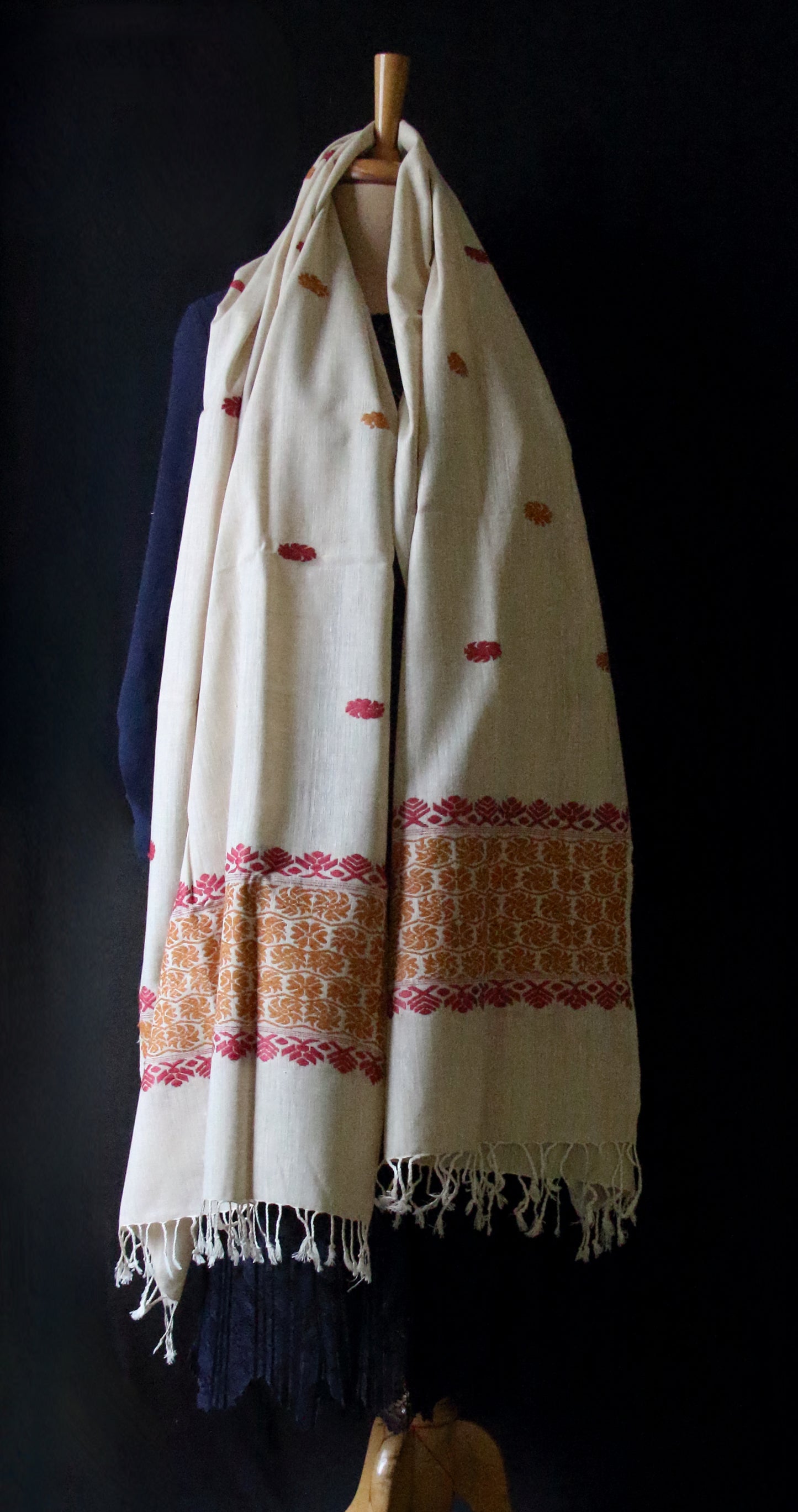 Soft Beige Handwoven Eri Silk Stole / Scarf  from Assam