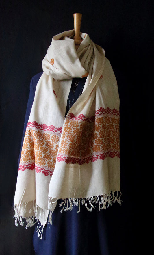 Soft Beige Handwoven Eri Silk Stole / Scarf  from Assam