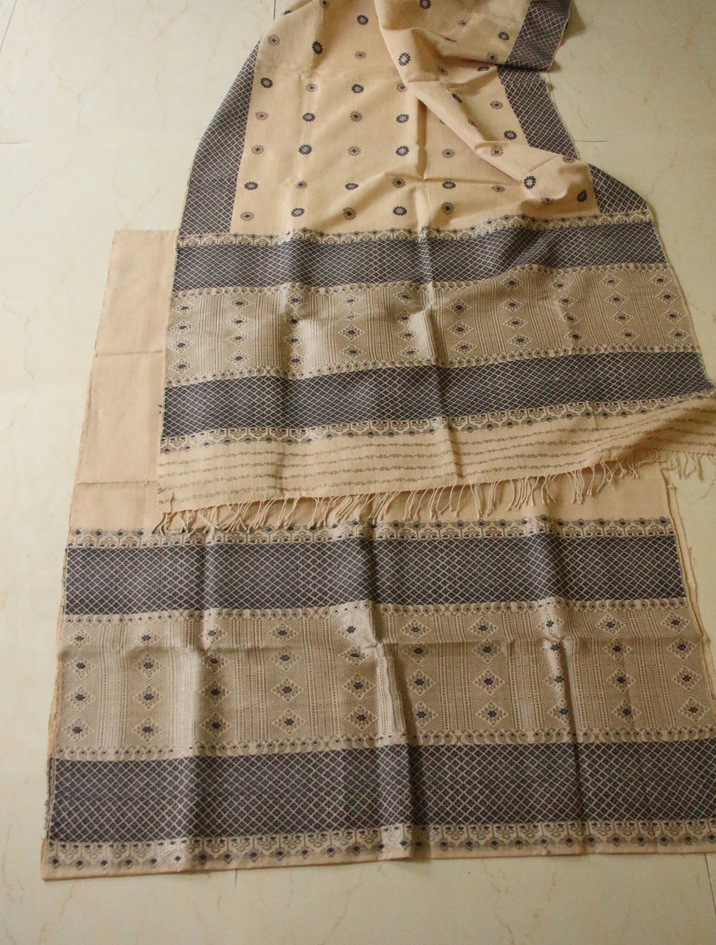 Natural Brown Eri Silk  Mekhela Chador Set from Assam