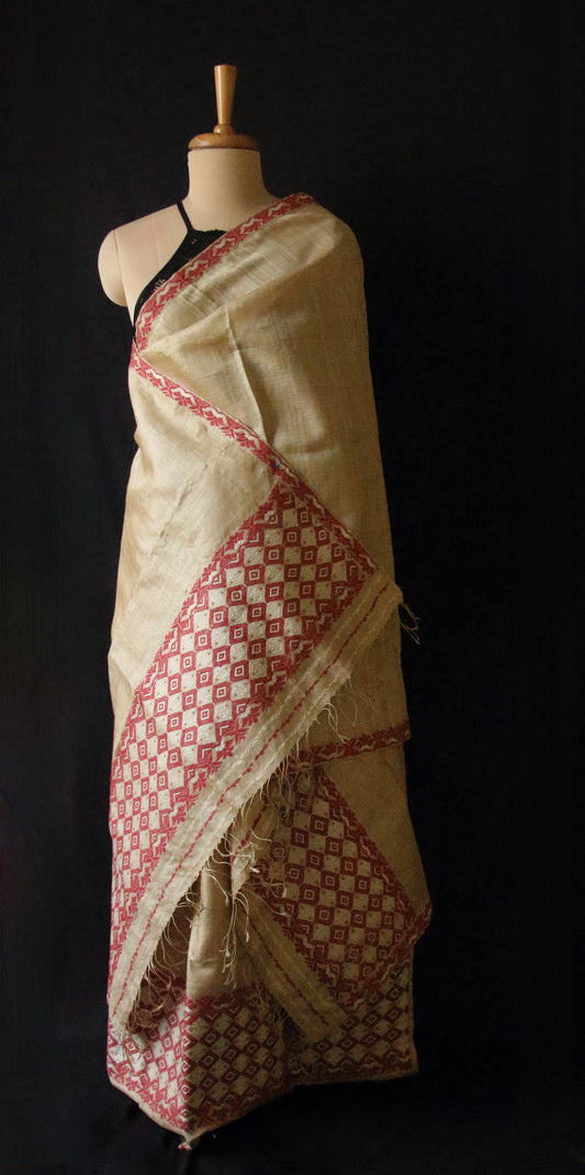 Authentic Muga Silk Traditional Mekhela Chador Set from Assam