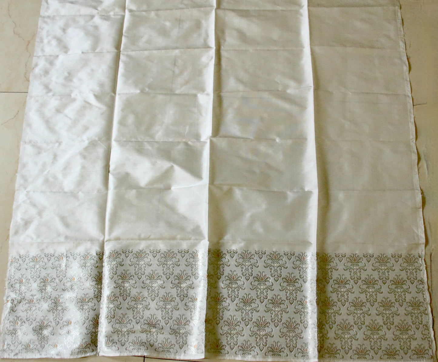 Bridal Natural White Handloom Mulberry Silk Mekhla Chador Set from Assam
