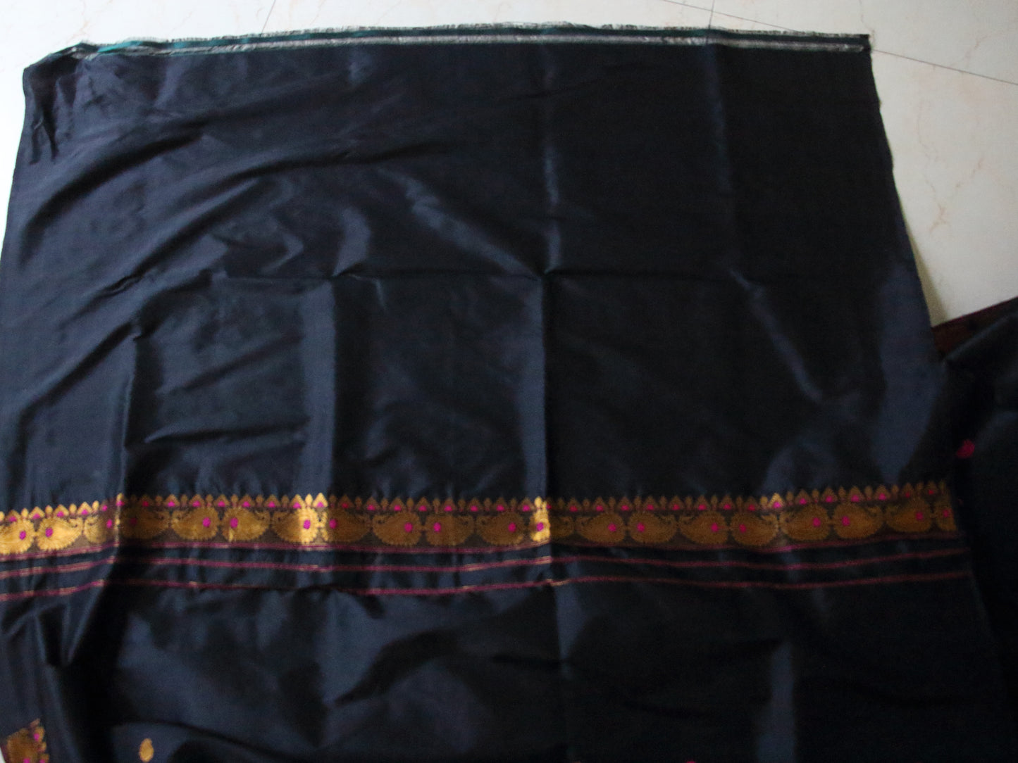 Black Colour Handloom Mulberry Silk Saree from Assam