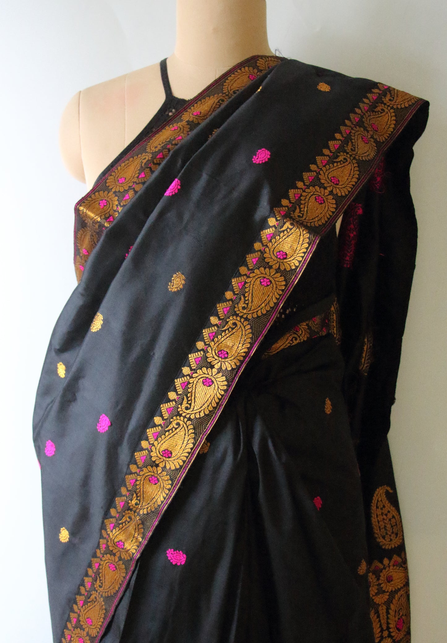 Black Colour Handloom Mulberry Silk Saree from Assam