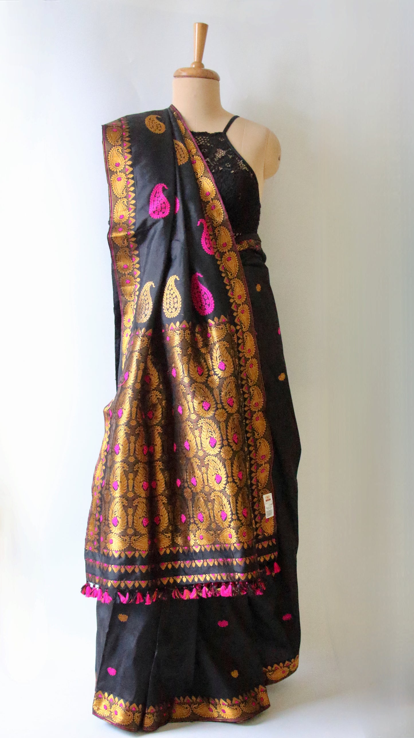 Black Colour Handloom Mulberry Silk Saree from Assam