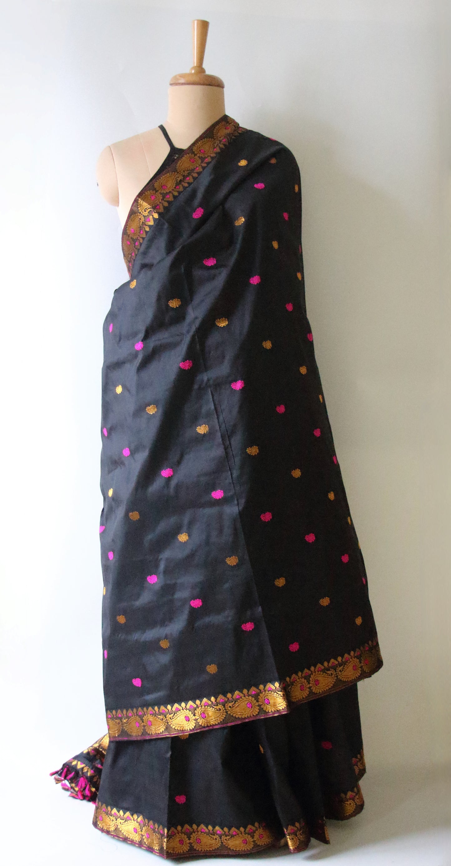 Black Colour Handloom Mulberry Silk Saree from Assam
