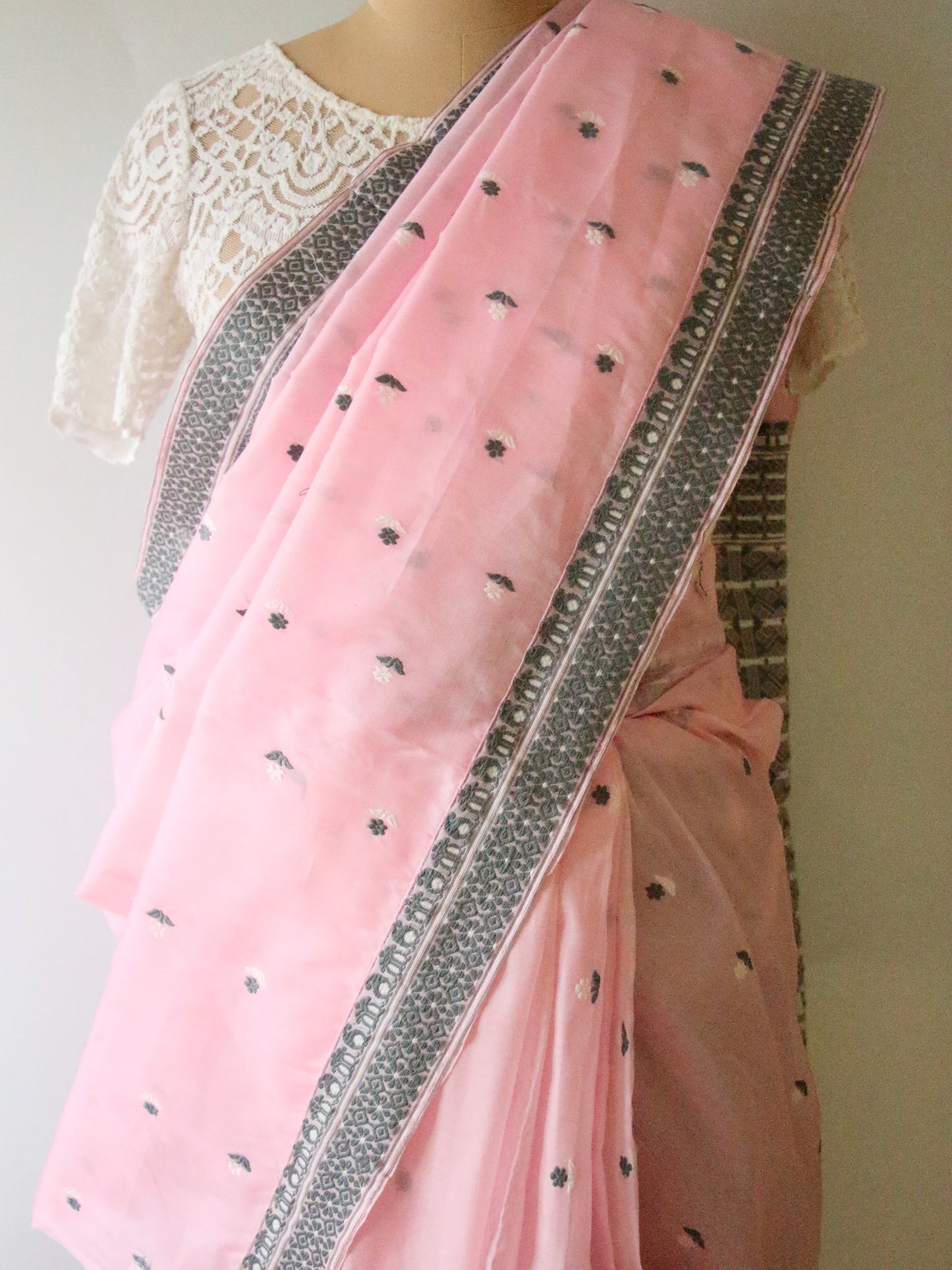 Soft Pink  Handloom Mulberry Silk / Organza  Saree  from Assam
