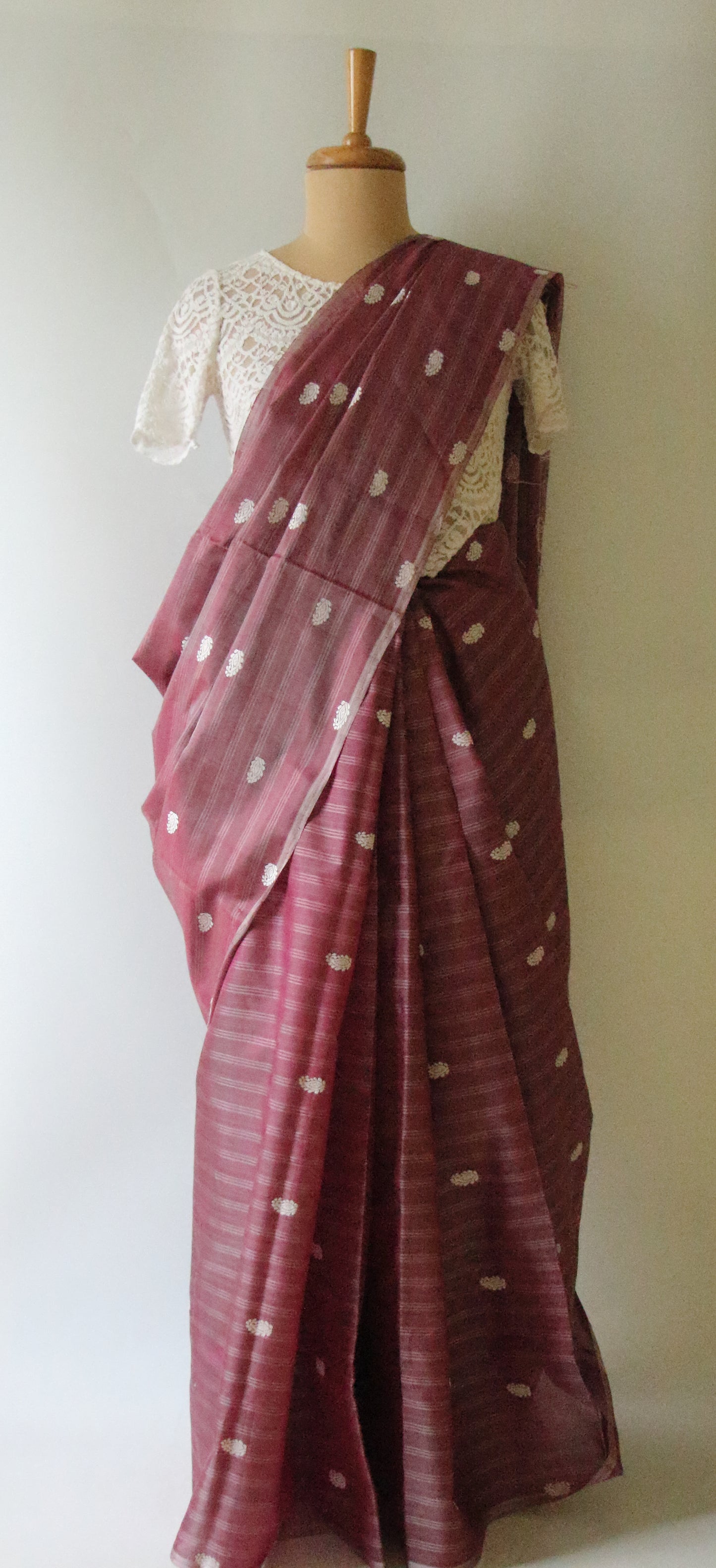 Purple Handloom Silk Saree with chequered effect from Assam