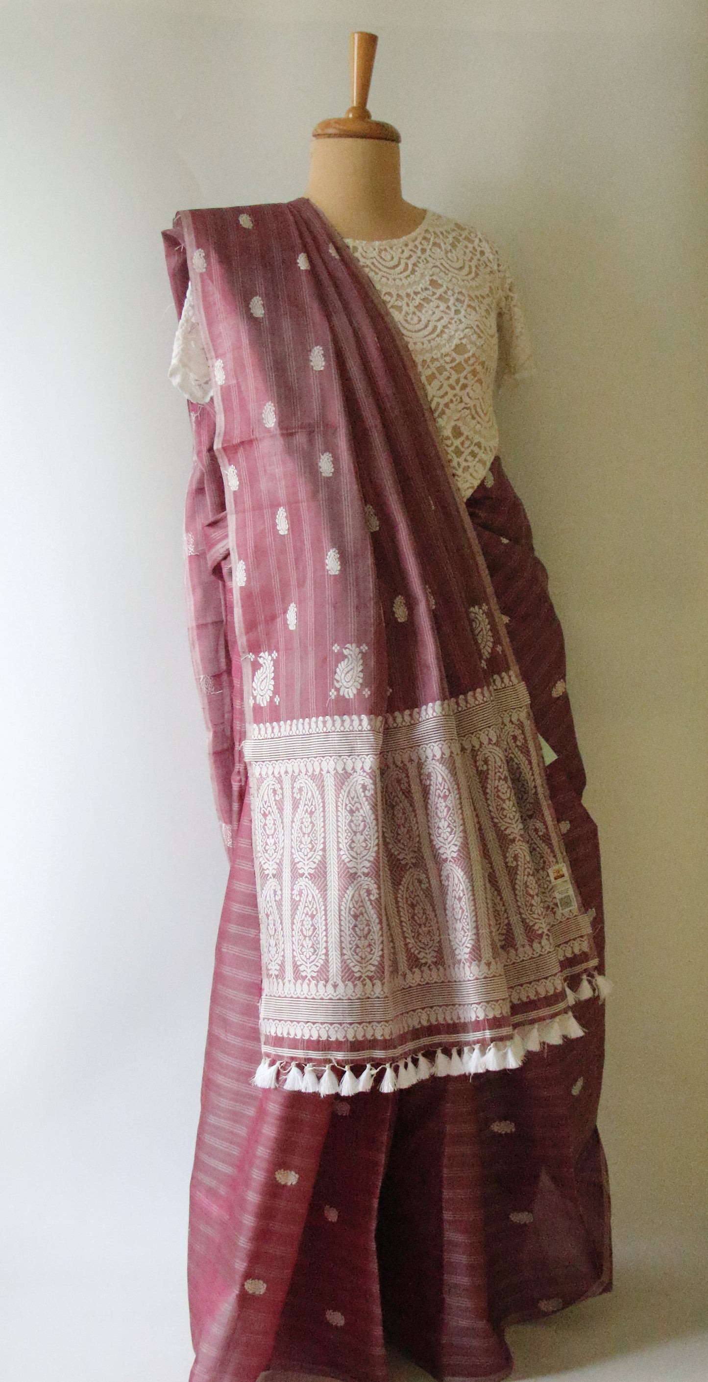 Purple Handloom Silk Saree with chequered effect from Assam