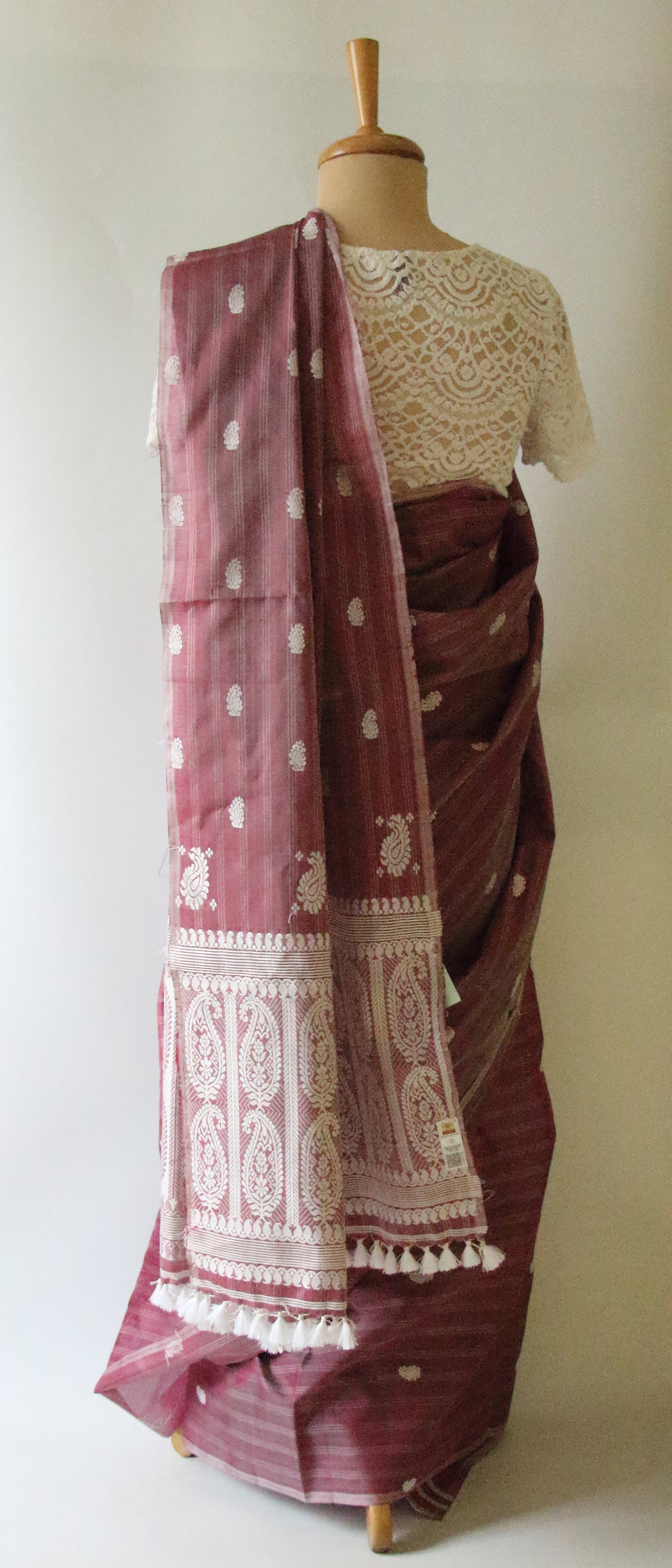 Purple Handloom Silk Saree with chequered effect from Assam