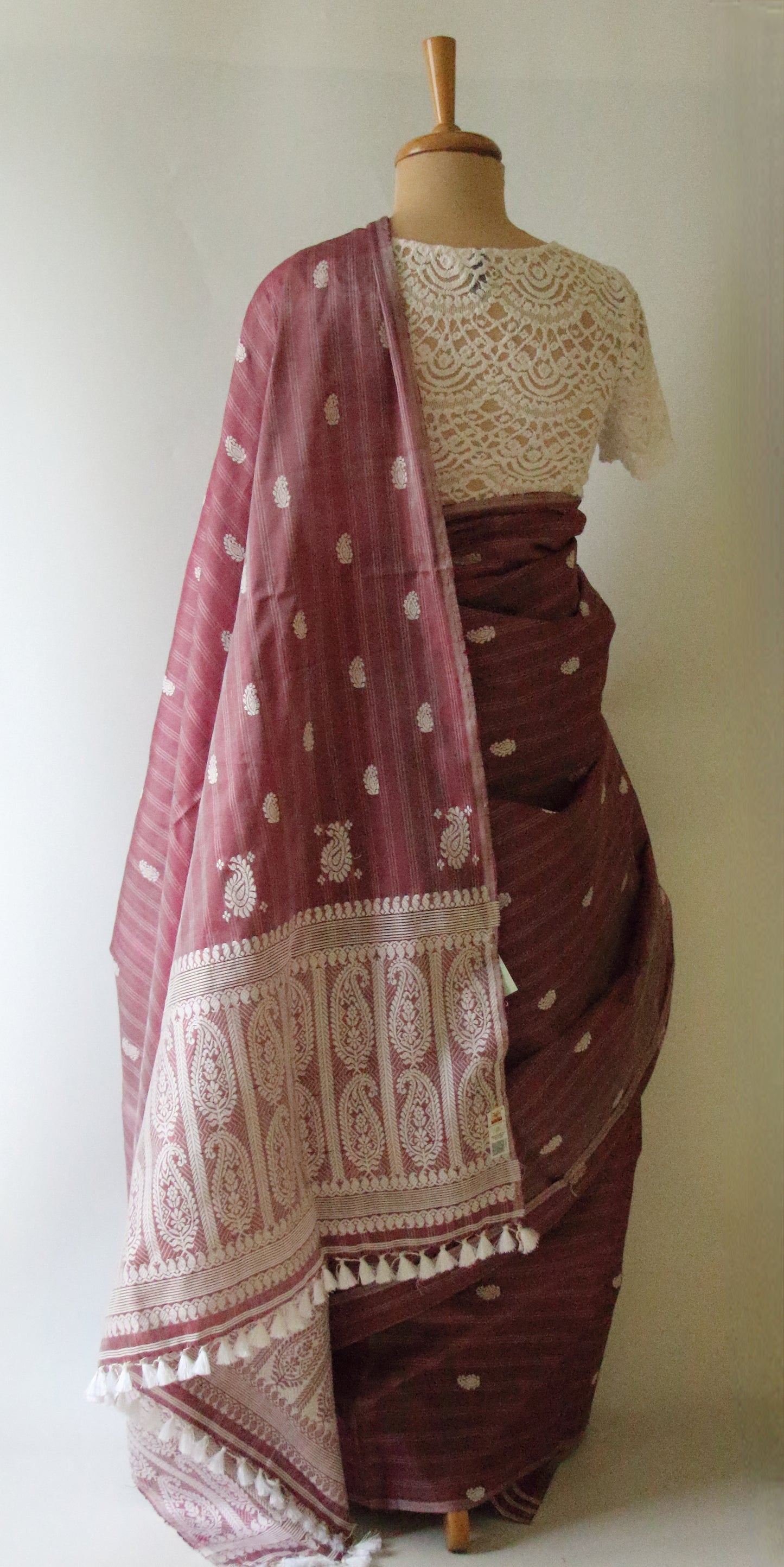Purple Handloom Silk Saree with chequered effect from Assam