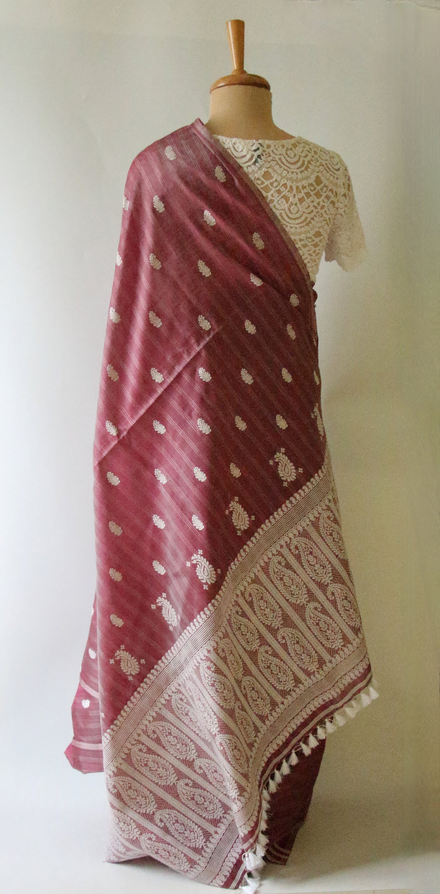 Purple Handloom Silk Saree with chequered effect from Assam