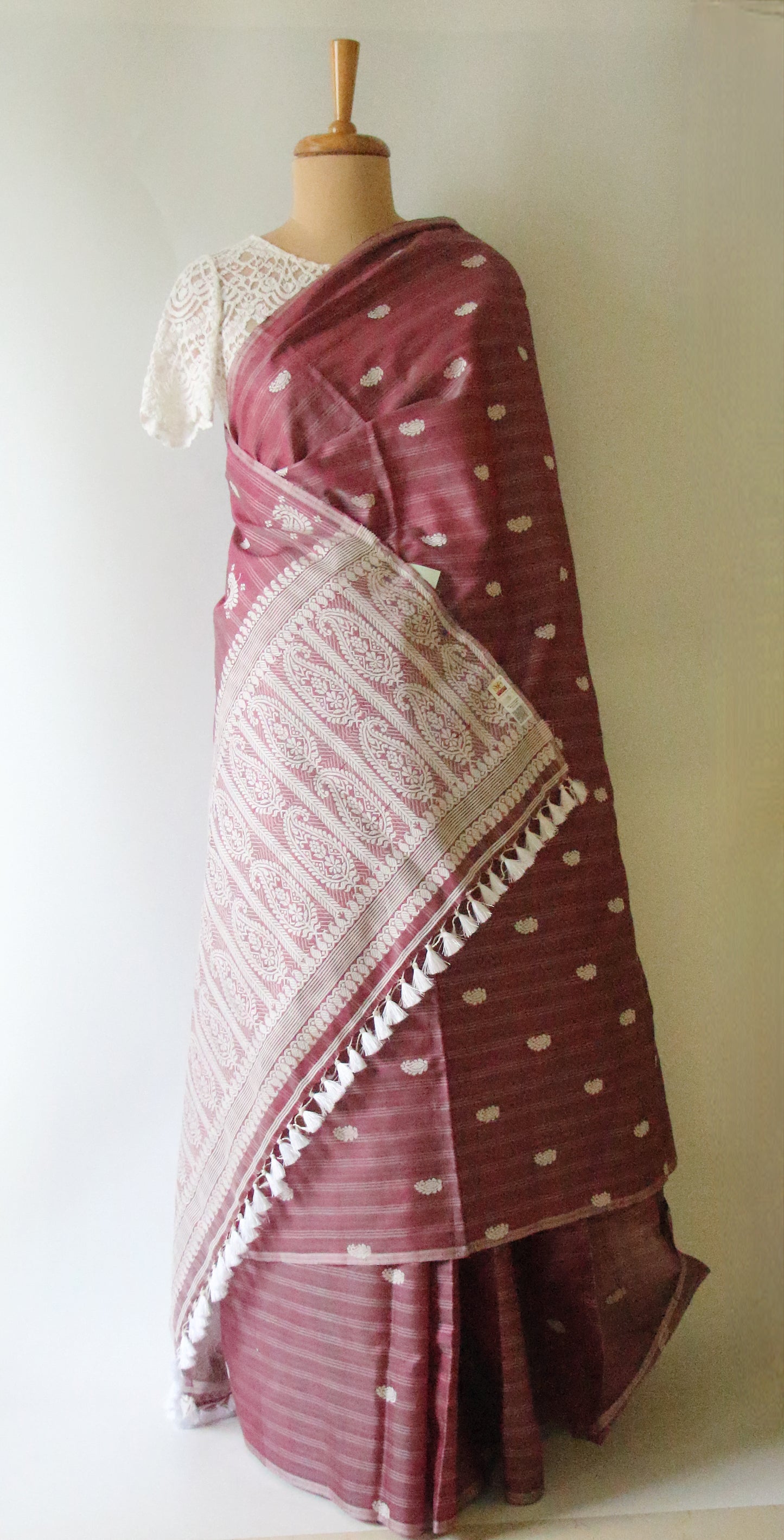 Purple Handloom Silk Saree with chequered effect from Assam