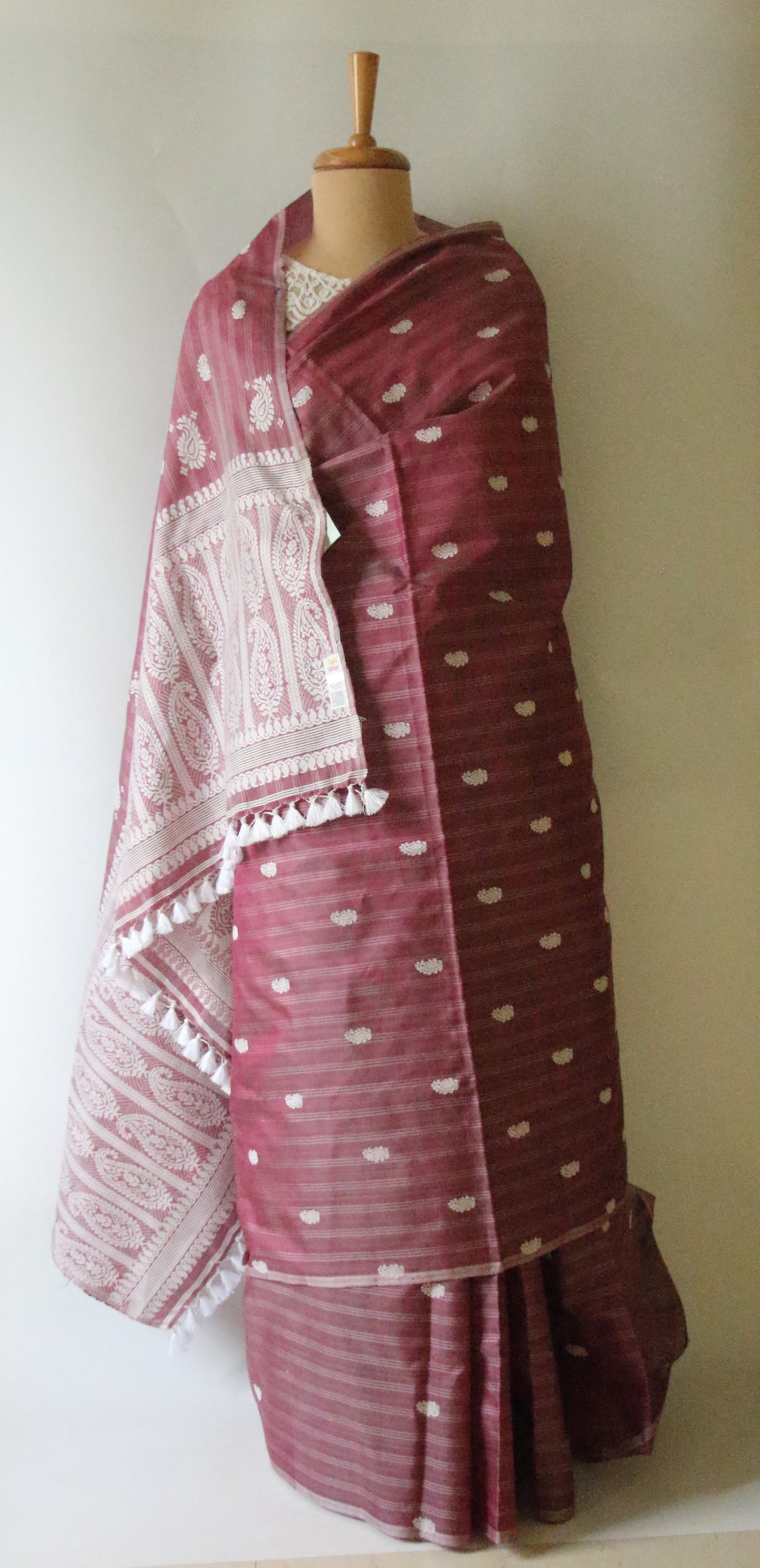 Purple Handloom Silk Saree with chequered effect from Assam