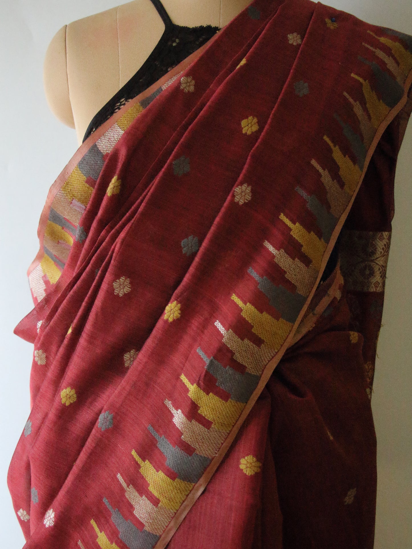 Natural Dyed Maroon Handloom Silk  Saree from Assam