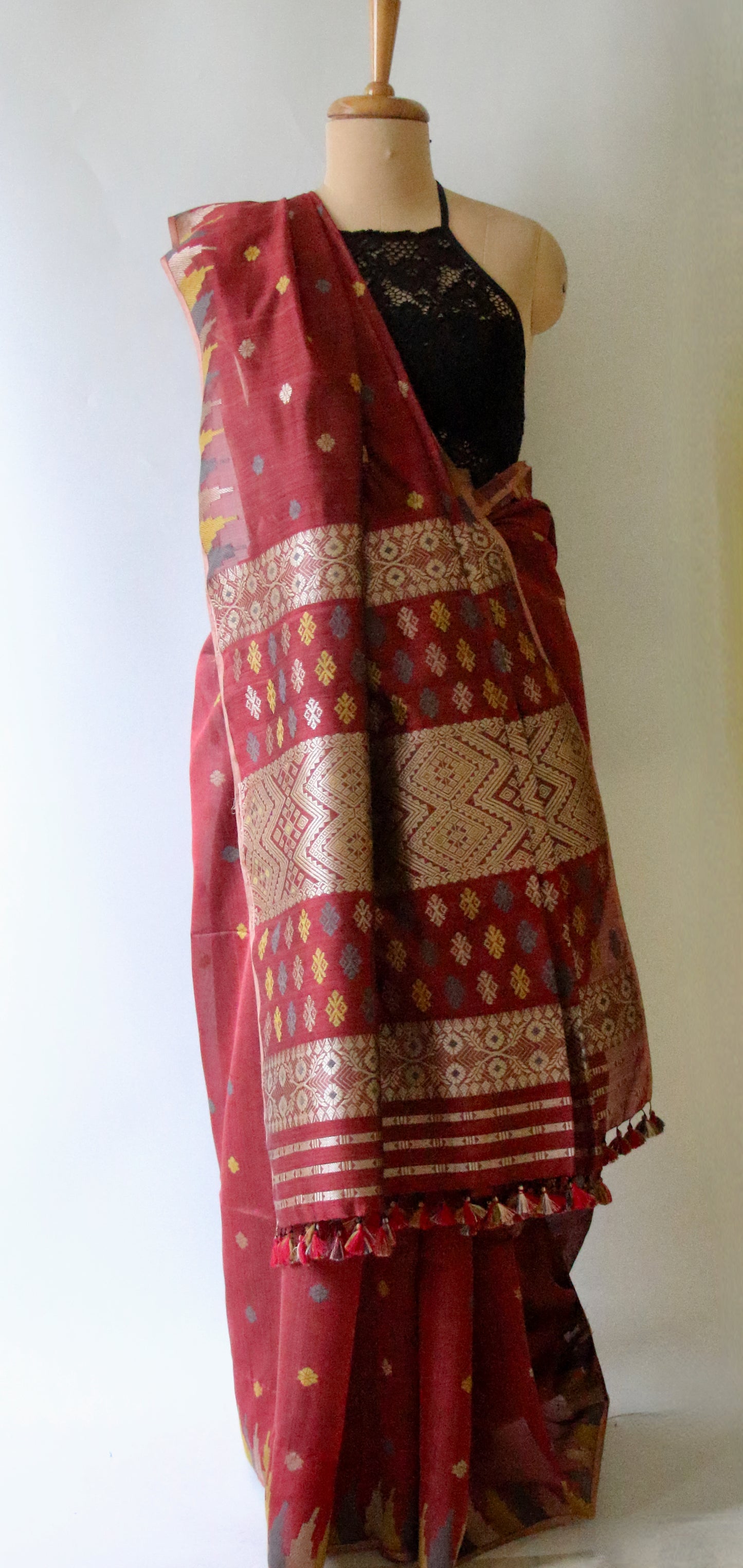 Natural Dyed Maroon Handloom Silk  Saree from Assam
