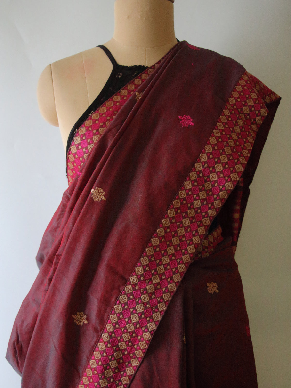 Two Tone Red Handloom Cotton Saree from Assam