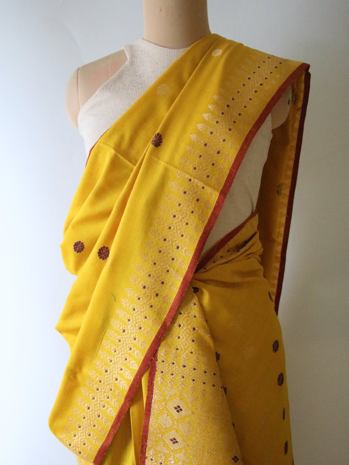 Yellow Narural Dyed Eri Silk Traditional Mekhela Chador Set from Assam