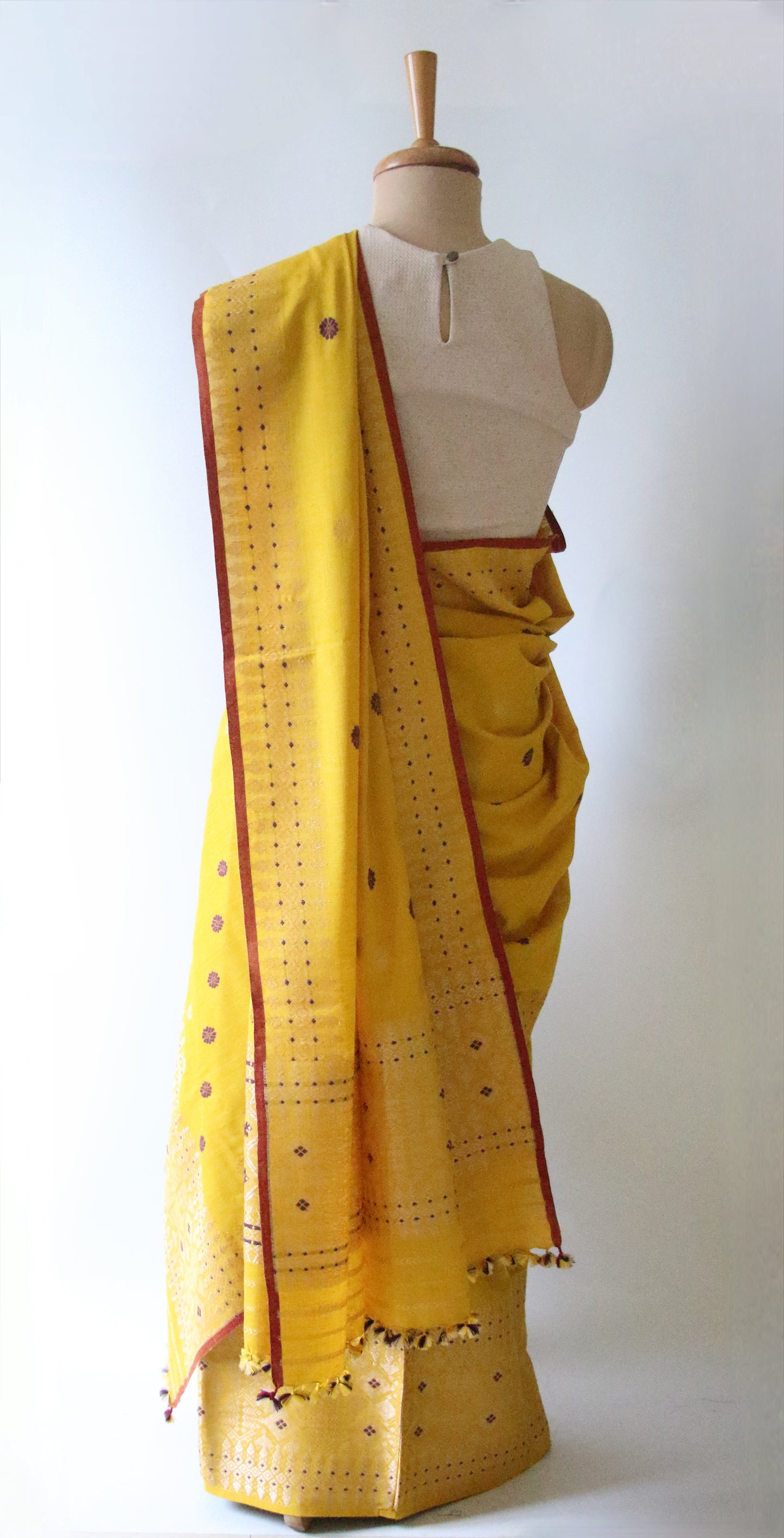 Yellow Narural Dyed Eri Silk Traditional Mekhela Chador Set from Assam