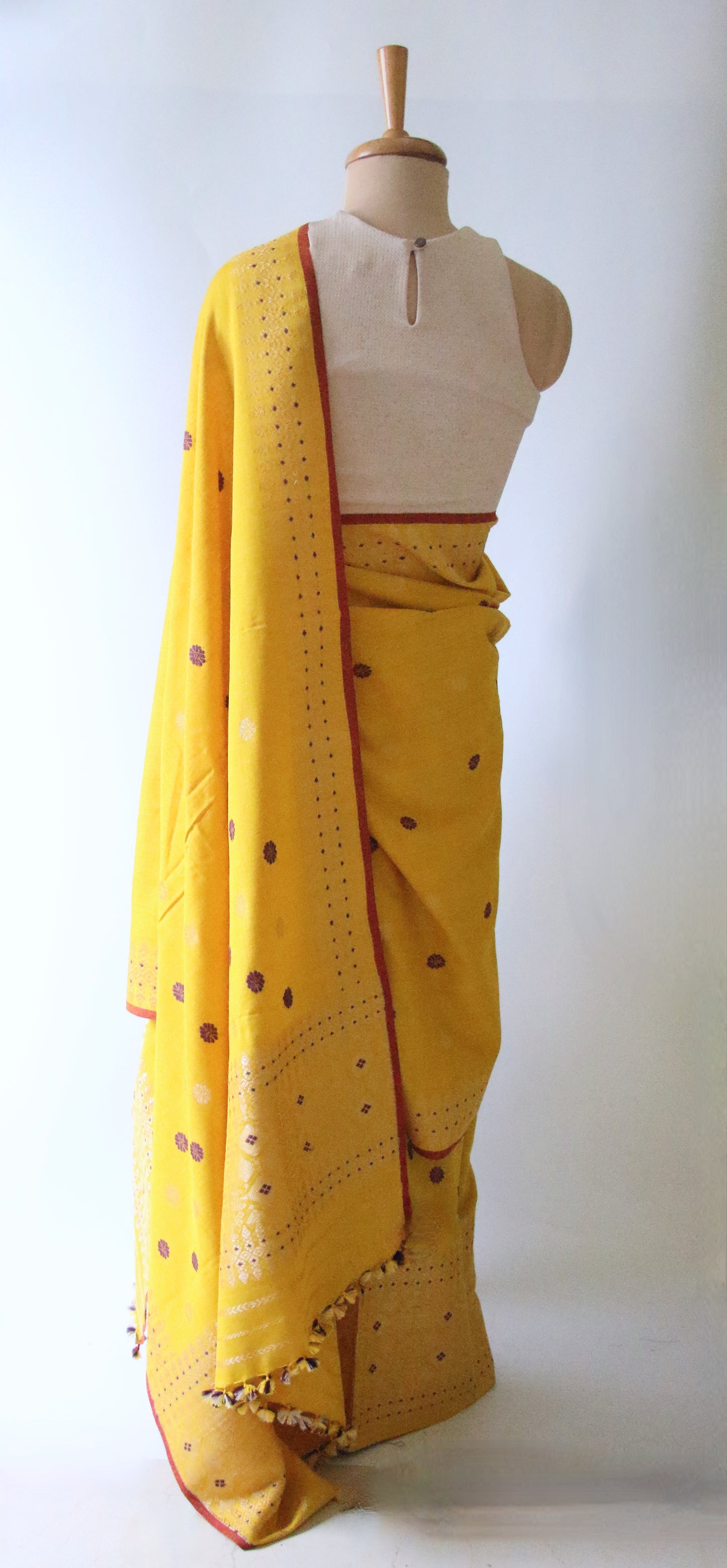 Yellow Narural Dyed Eri Silk Traditional Mekhela Chador Set from Assam