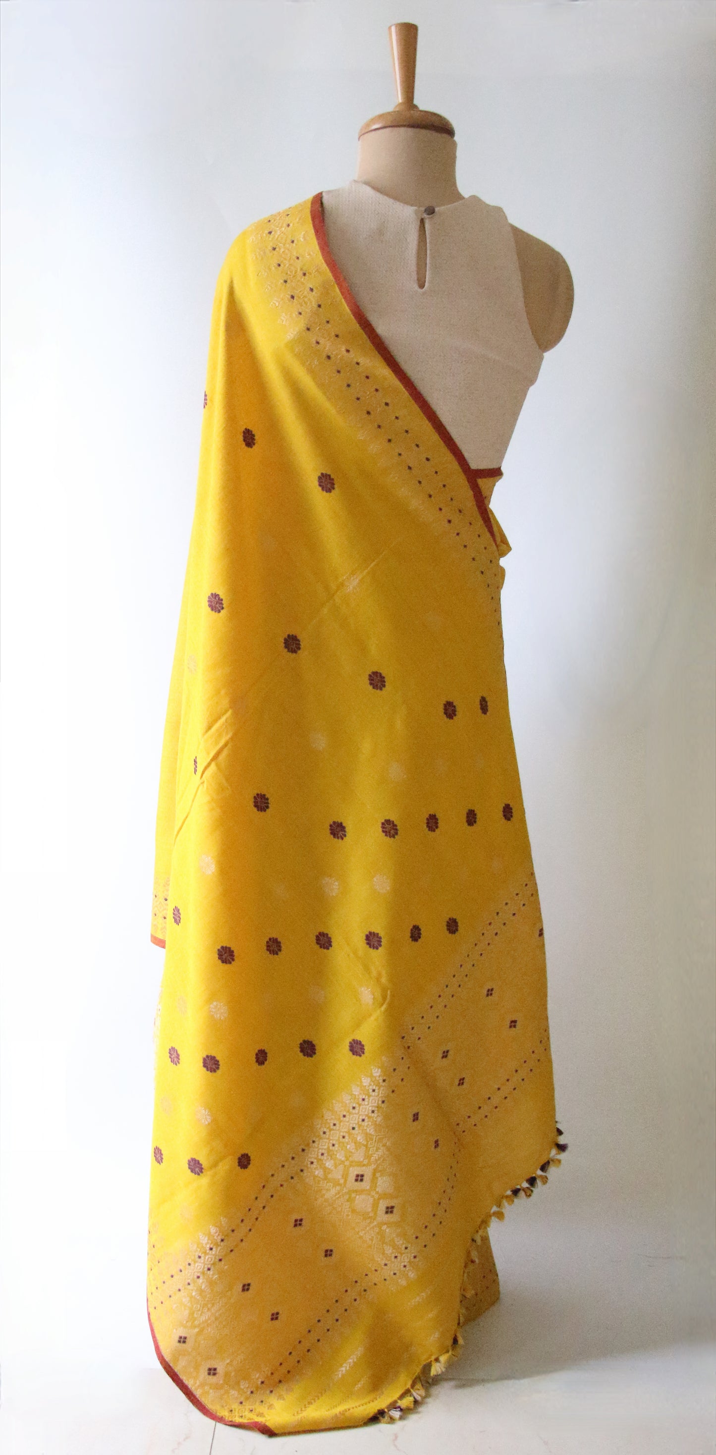 Yellow Narural Dyed Eri Silk Traditional Mekhela Chador Set from Assam