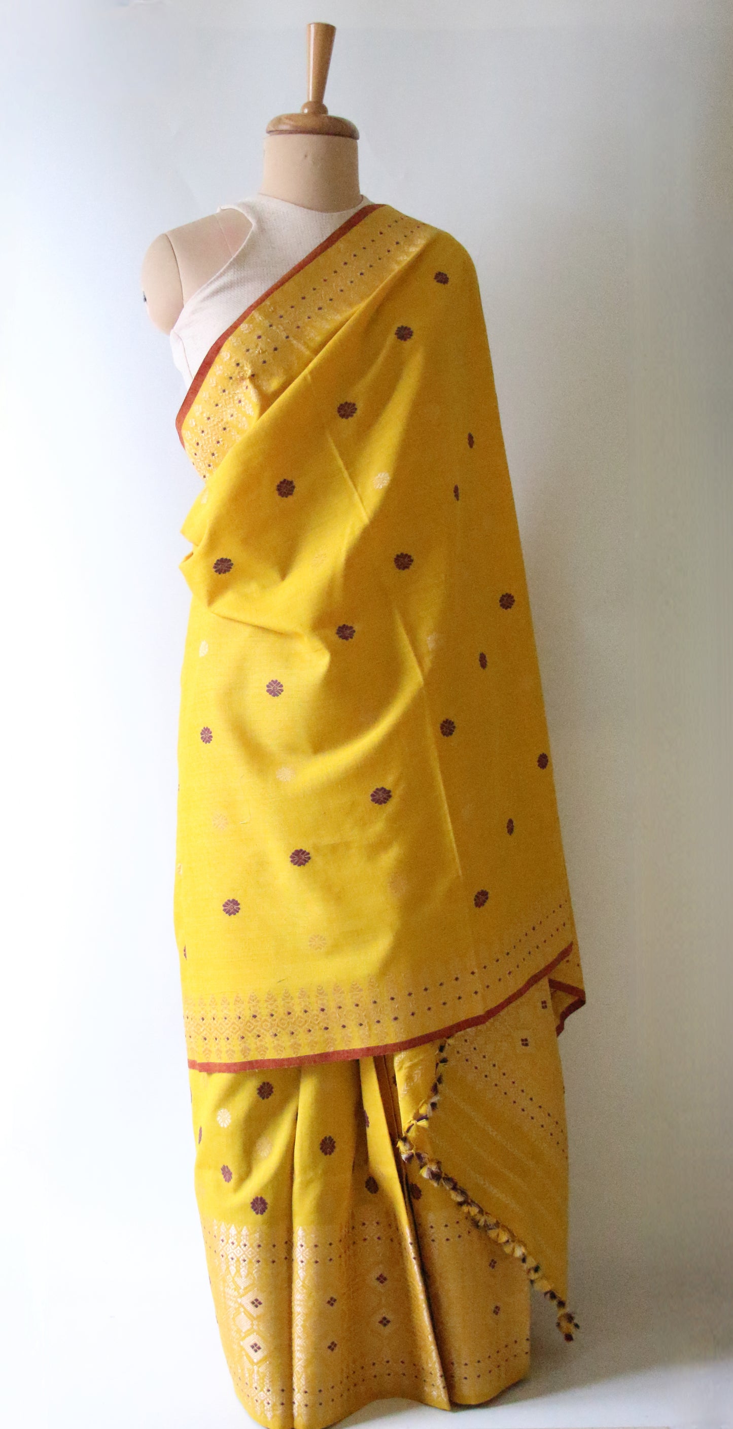 Yellow Narural Dyed Eri Silk Traditional Mekhela Chador Set from Assam