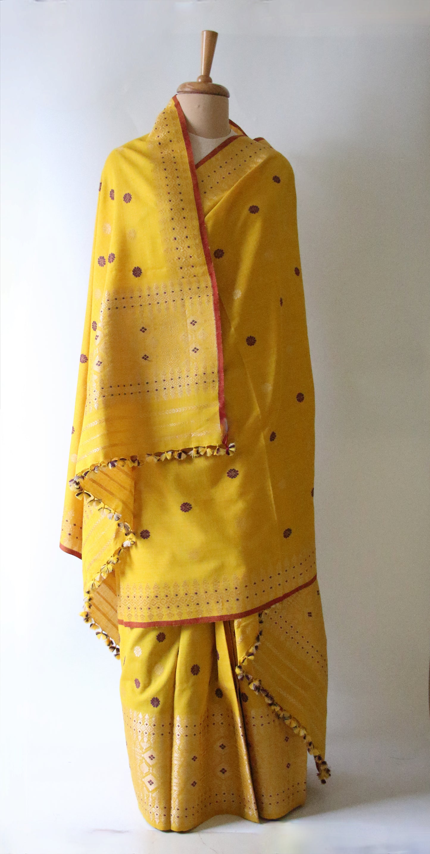 Yellow Narural Dyed Eri Silk Traditional Mekhela Chador Set from Assam