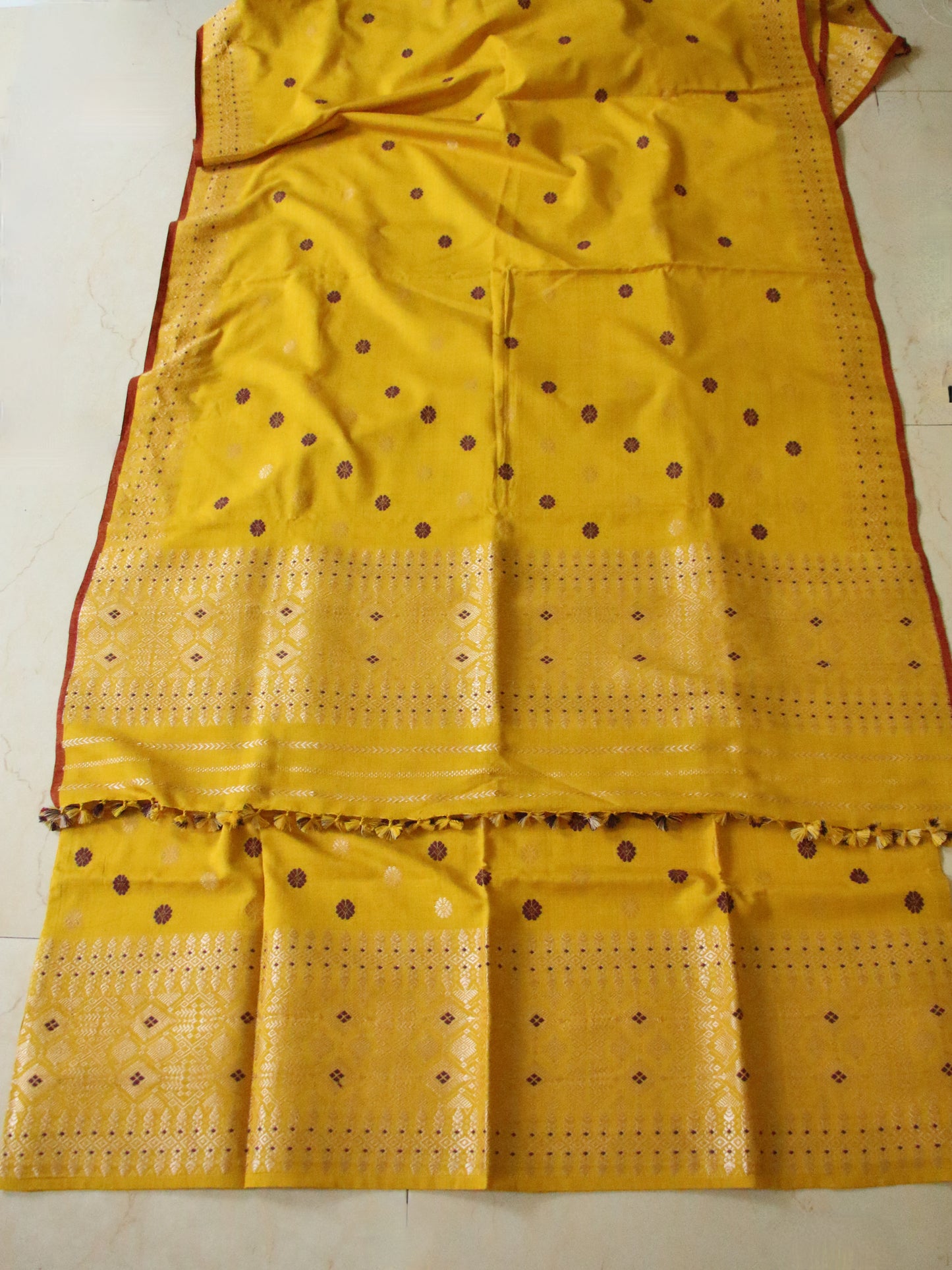 Yellow Narural Dyed Eri Silk Traditional Mekhela Chador Set from Assam