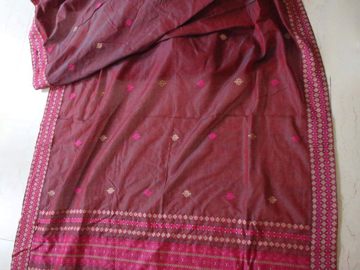 Two Tone Red Handloom Cotton Saree from Assam
