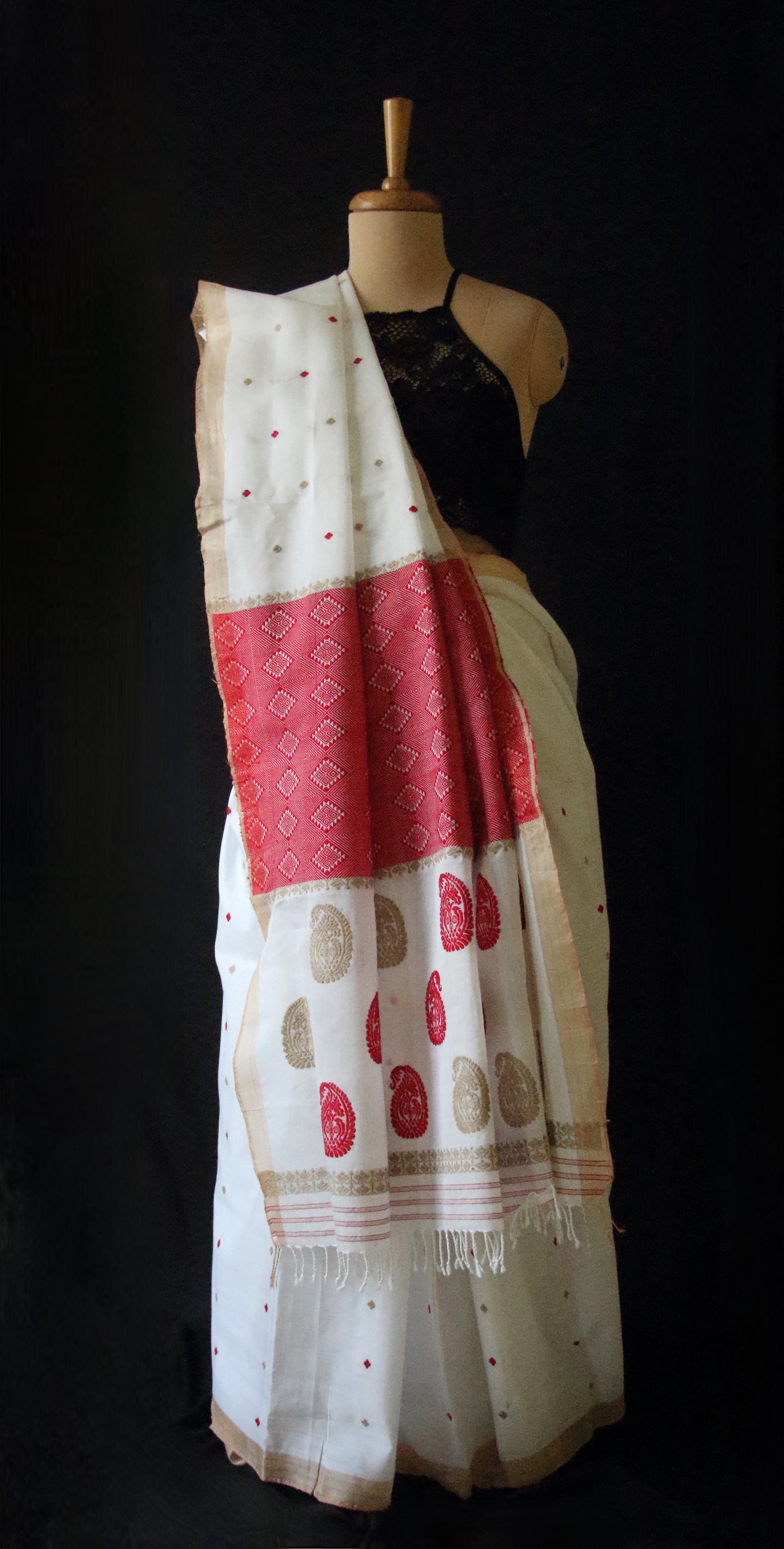 Natural Off White Handloom Cotton Silk Saree from Assam