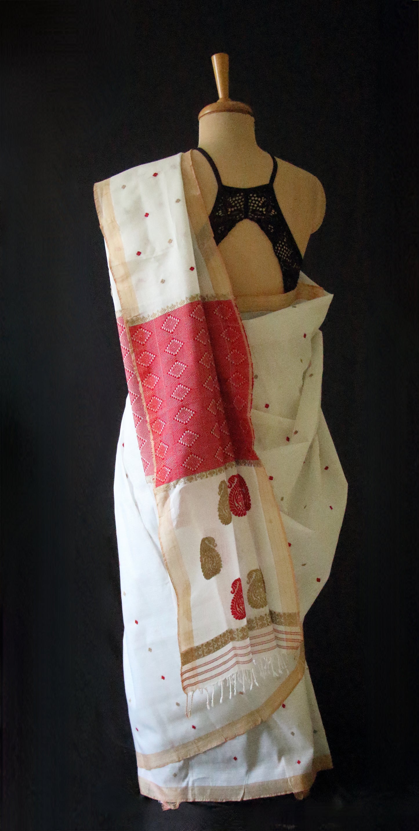 Natural Off White Handloom Cotton Silk Saree from Assam
