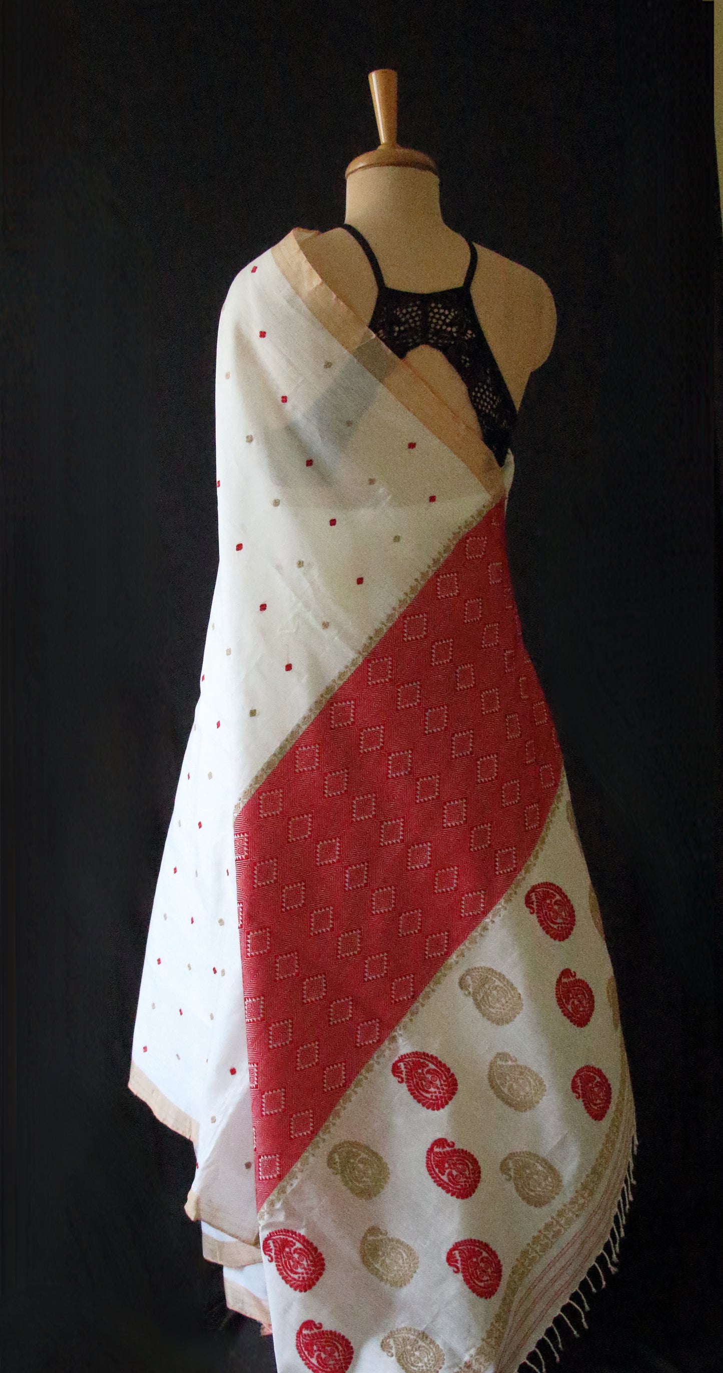 Natural Off White Handloom Cotton Silk Saree from Assam