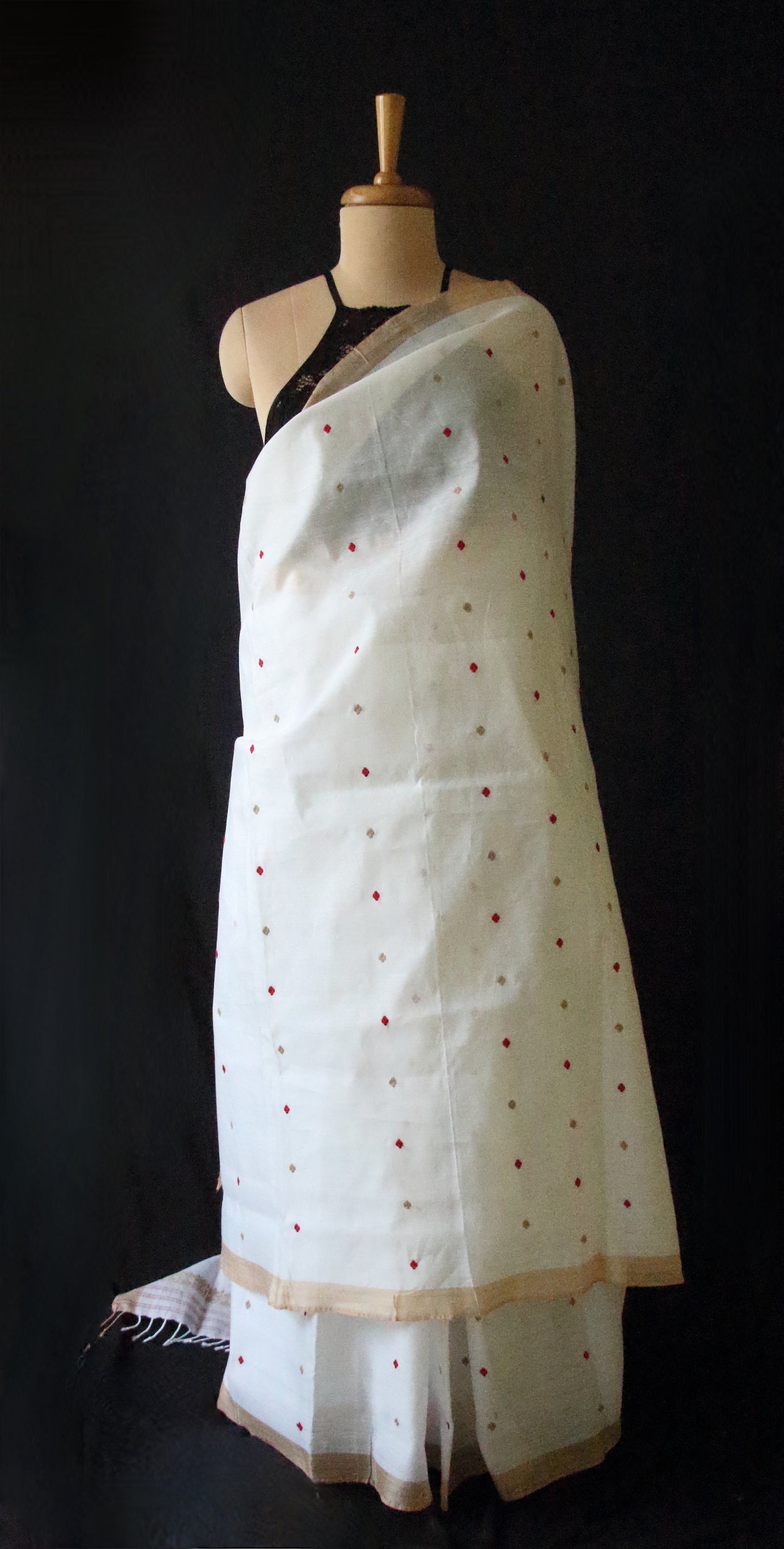 Natural Off White Handloom Cotton Silk Saree from Assam