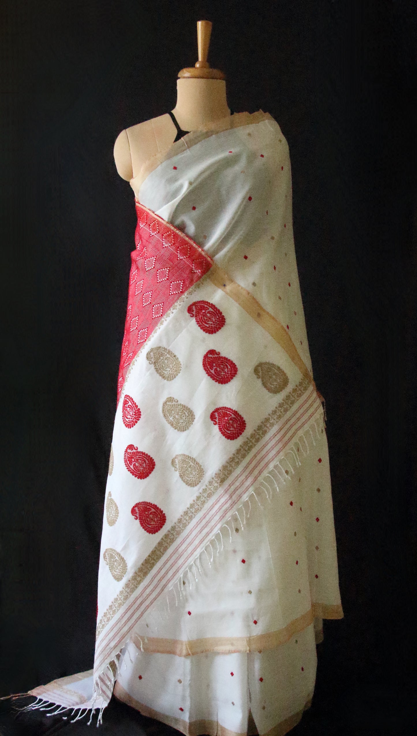 Natural Off White Handloom Cotton Silk Saree from Assam