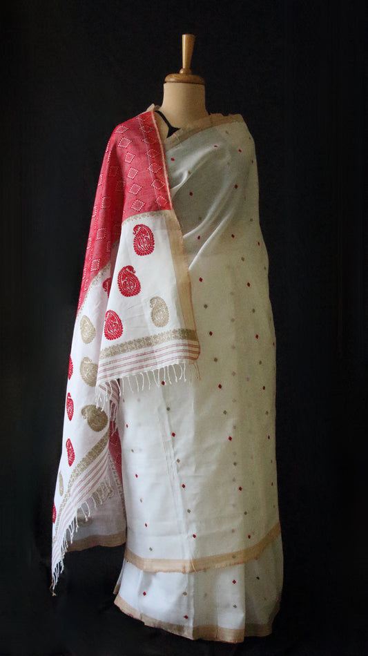 Natural Off White Handloom Cotton Silk Saree from Assam