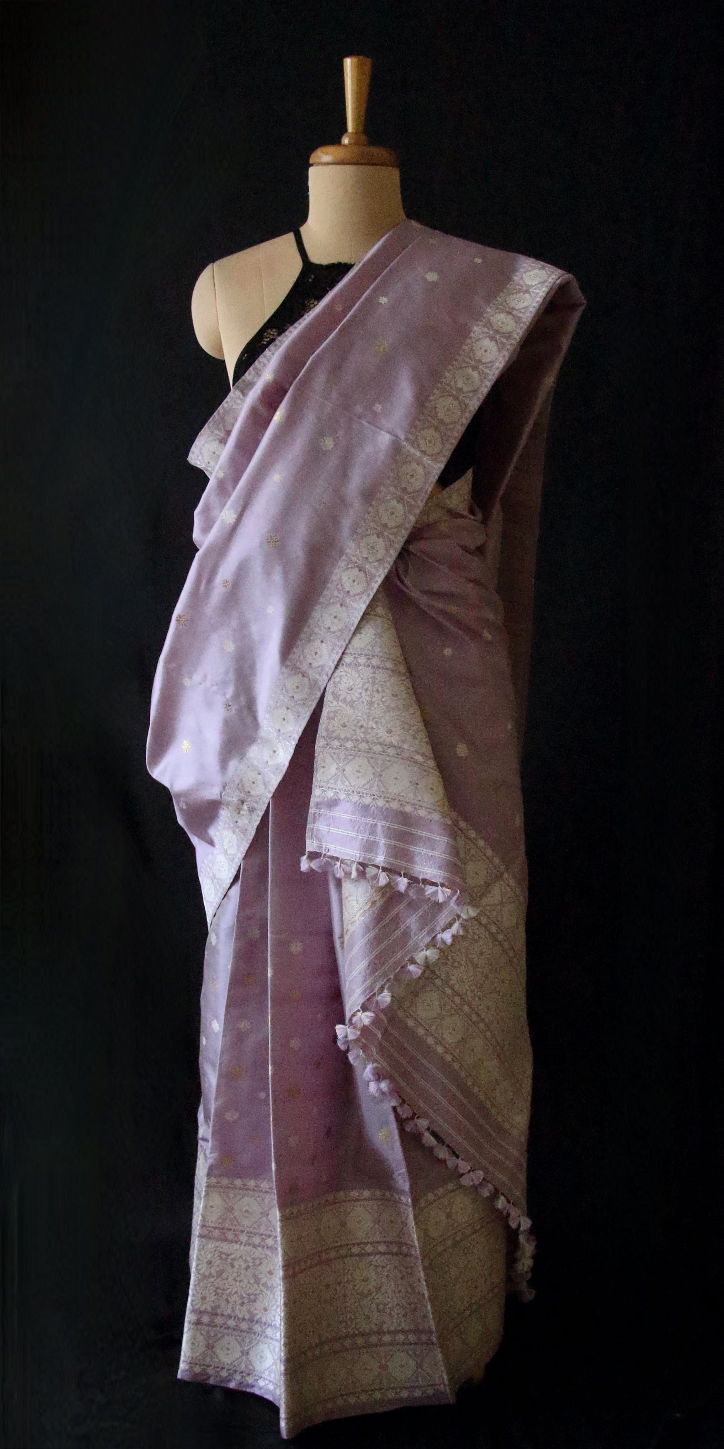 Lavendar Handloom Mulberry Silk Mekhla Chador Set from Assam