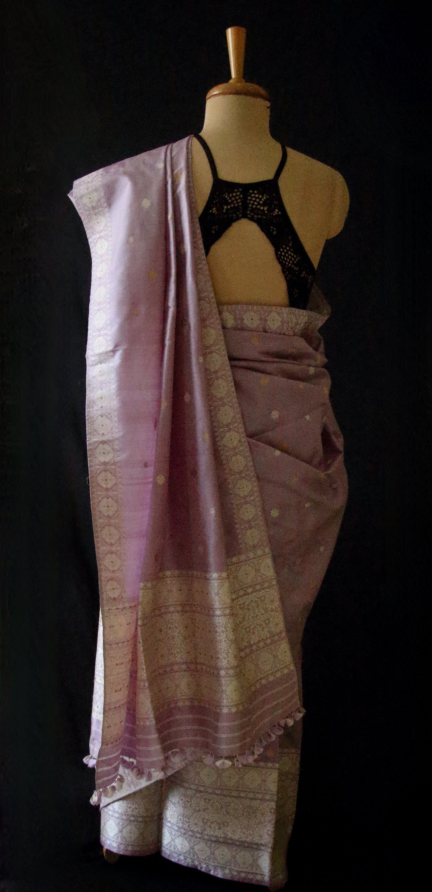 Lavendar Handloom Mulberry Silk Mekhla Chador Set from Assam